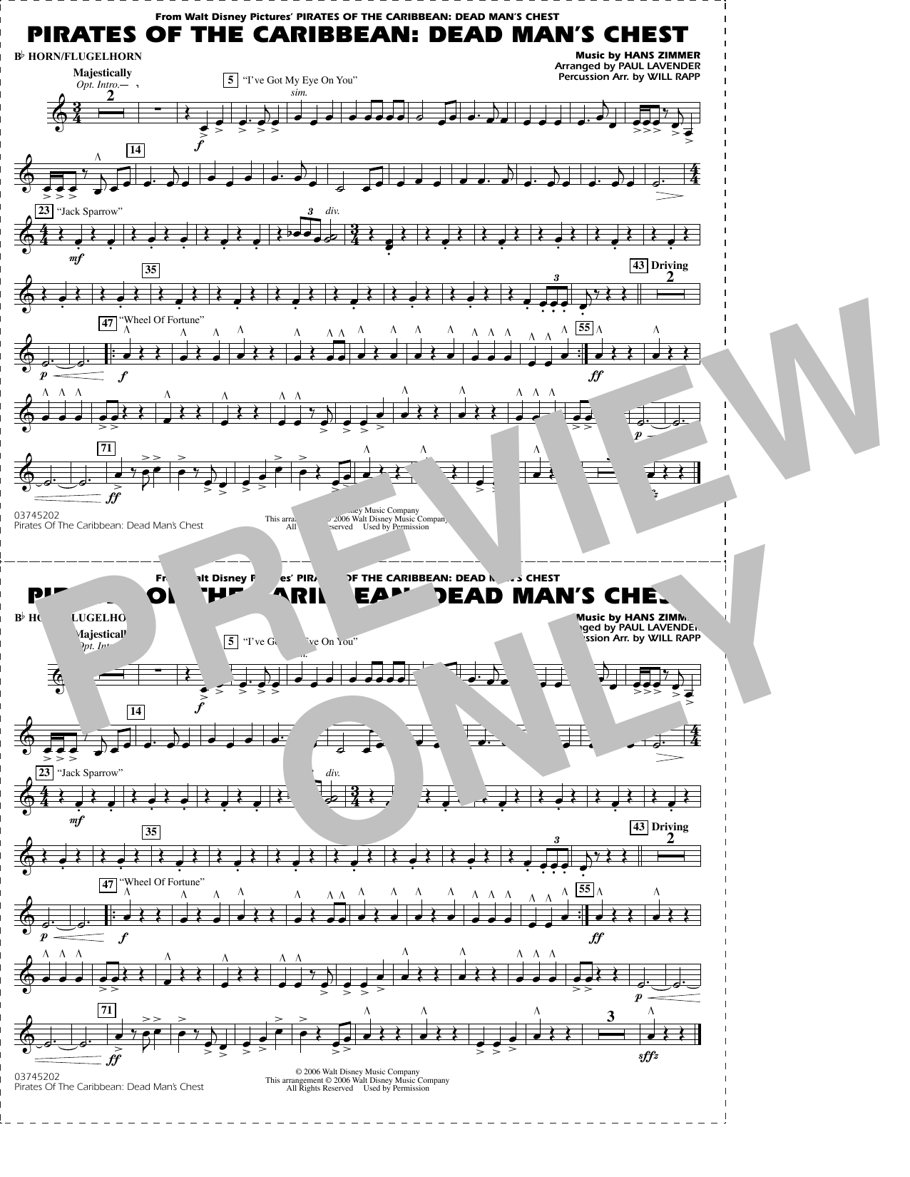 Pirates of the Caribbean: Dead Man's Chest (arr. Lavender & Rapp) - Bb Horn/Flugelhorn