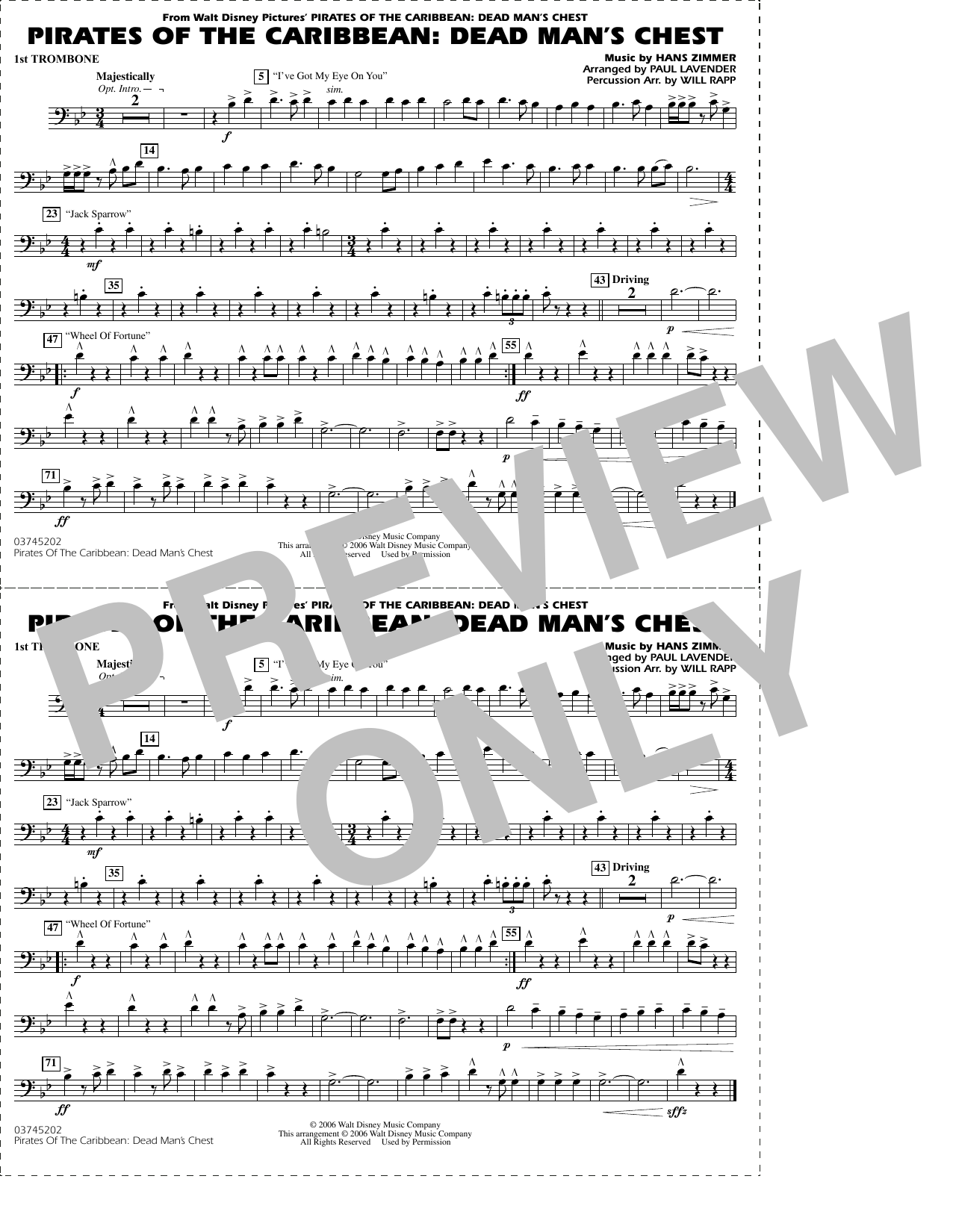 Pirates of the Caribbean: Dead Man's Chest (arr. Lavender & Rapp) - 1st Trombone
