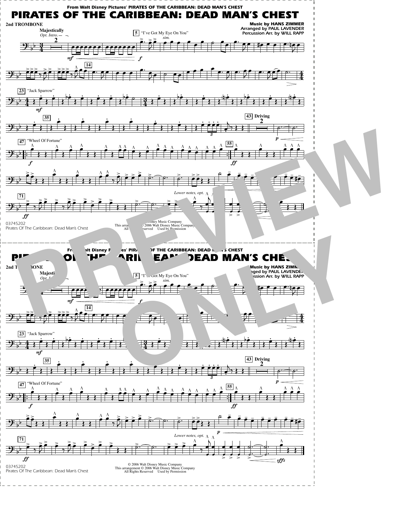 Pirates of the Caribbean: Dead Man's Chest (arr. Lavender & Rapp) - 2nd Trombone