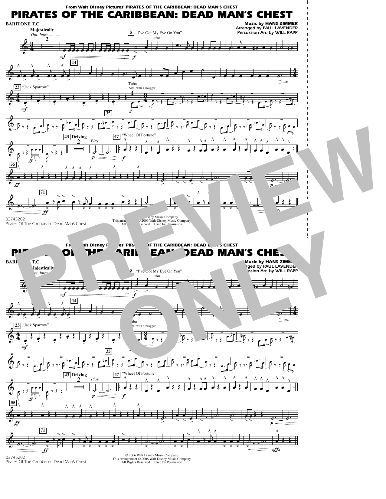 Pirates of the Caribbean: Dead Man's Chest (arr. Lavender & Rapp) - Baritone T.C.
