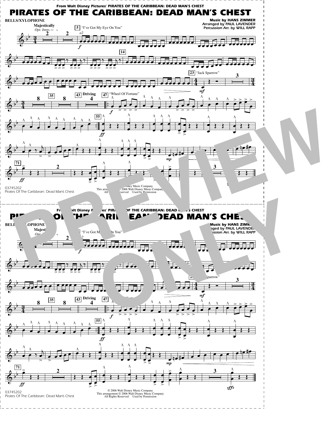 Pirates of the Caribbean: Dead Man's Chest (arr. Lavender & Rapp) - Bells/Xylophone