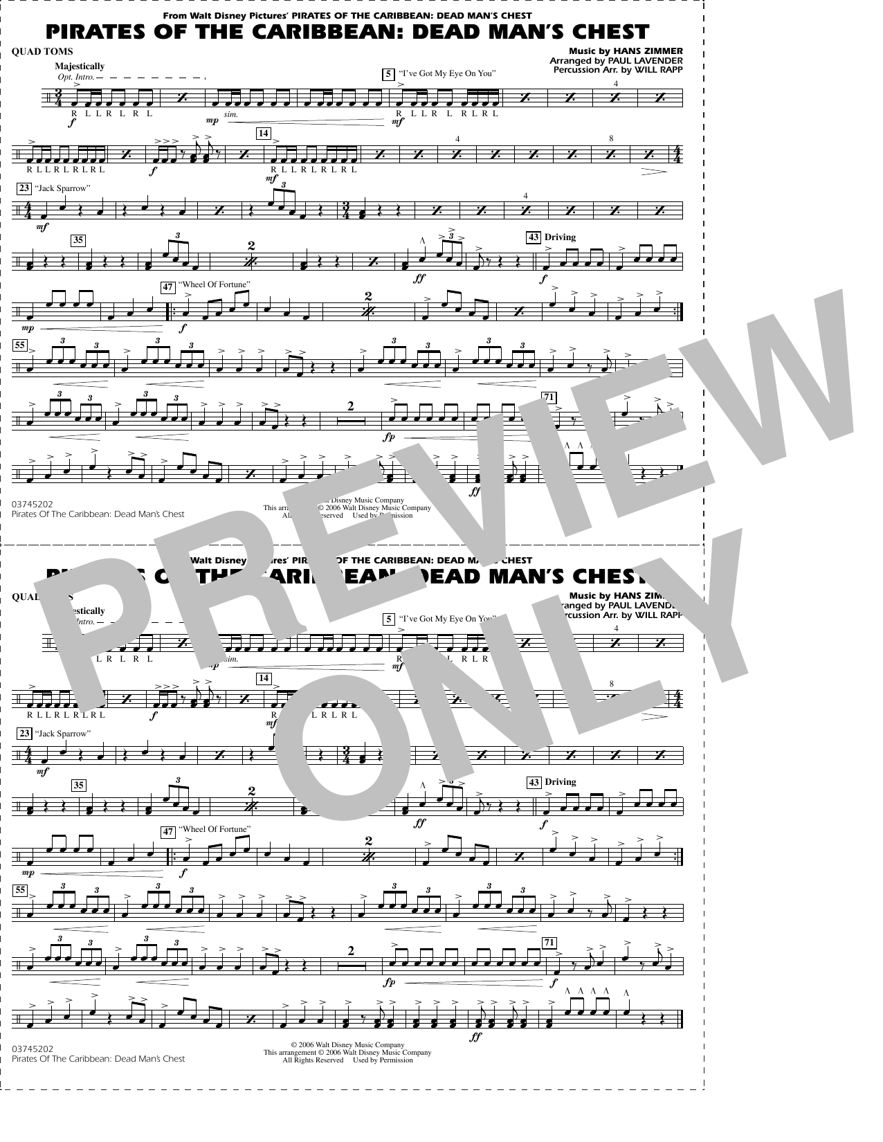 Pirates of the Caribbean: Dead Man's Chest (arr. Lavender & Rapp) - Quad Toms
