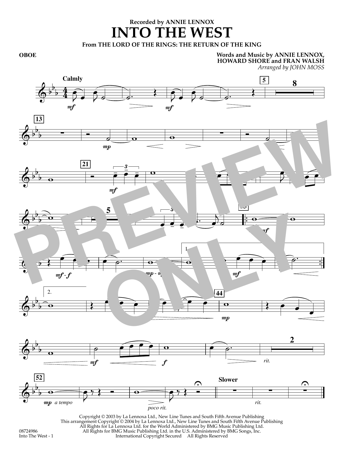 Into The West (from Lord of the Rings: The Return of the King) - Oboe