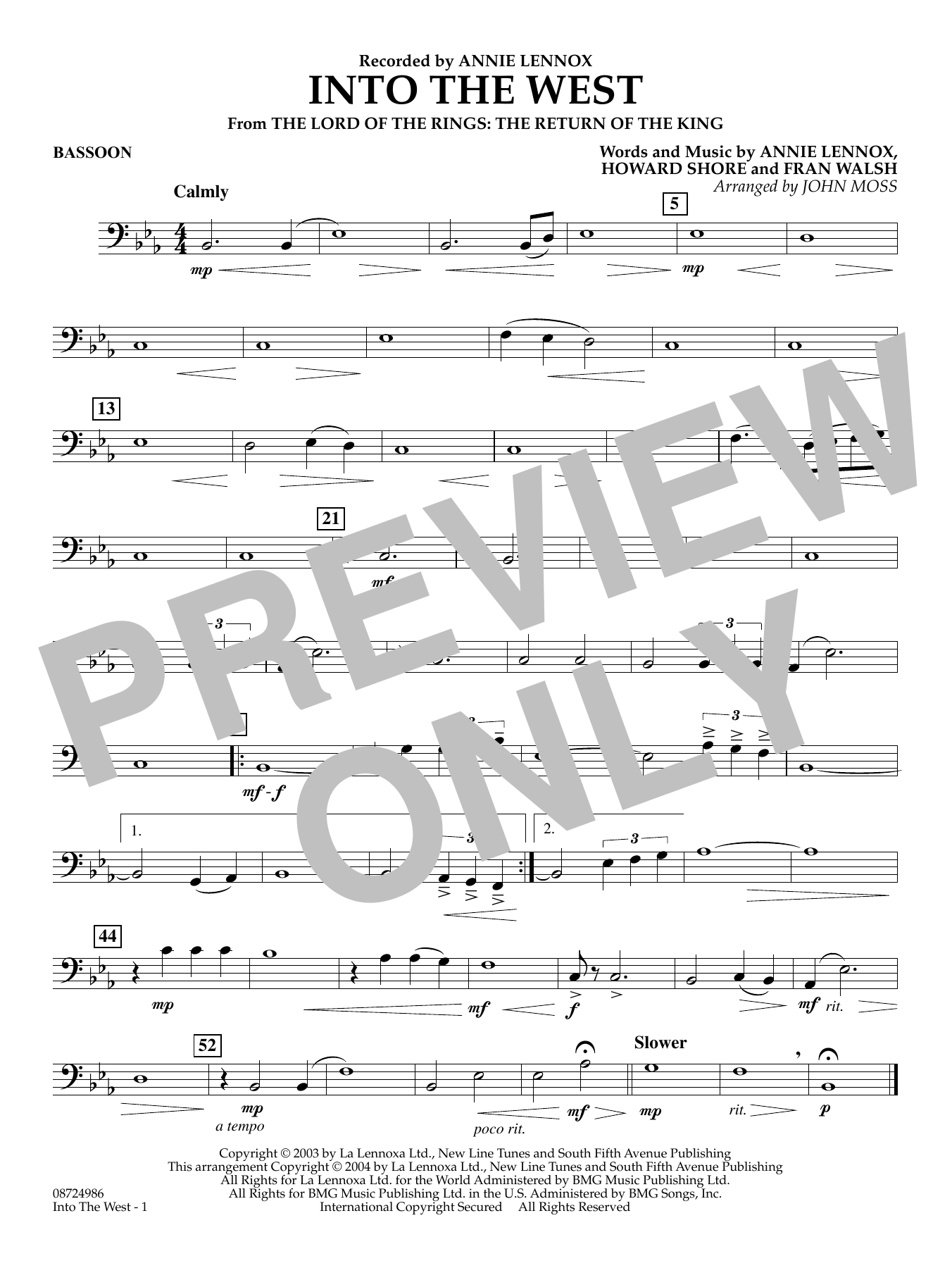 Into The West (from Lord of the Rings: The Return of the King) - Bassoon