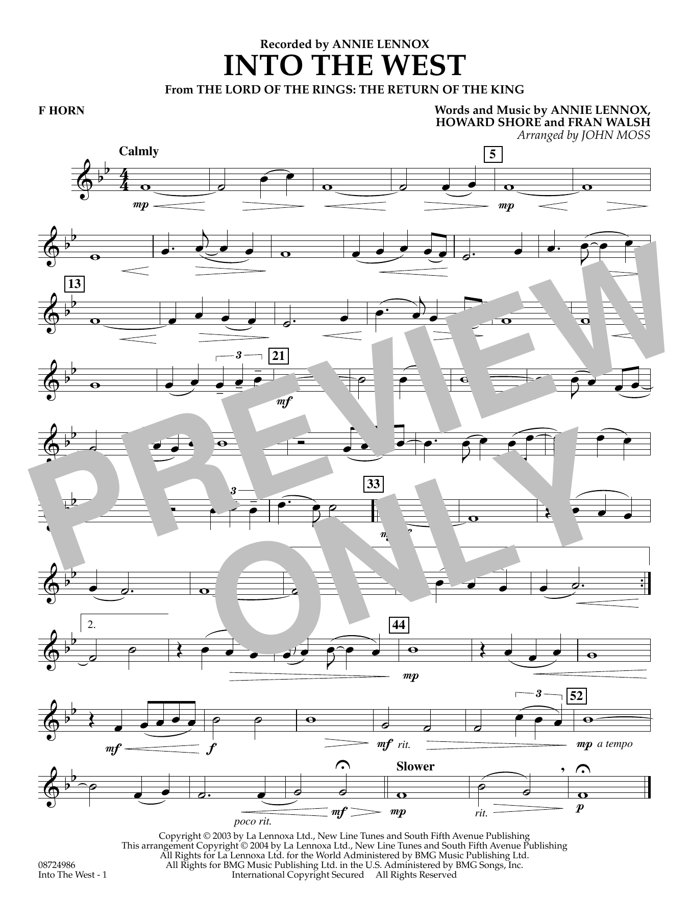 Into The West (from Lord of the Rings: The Return of the King) - F Horn