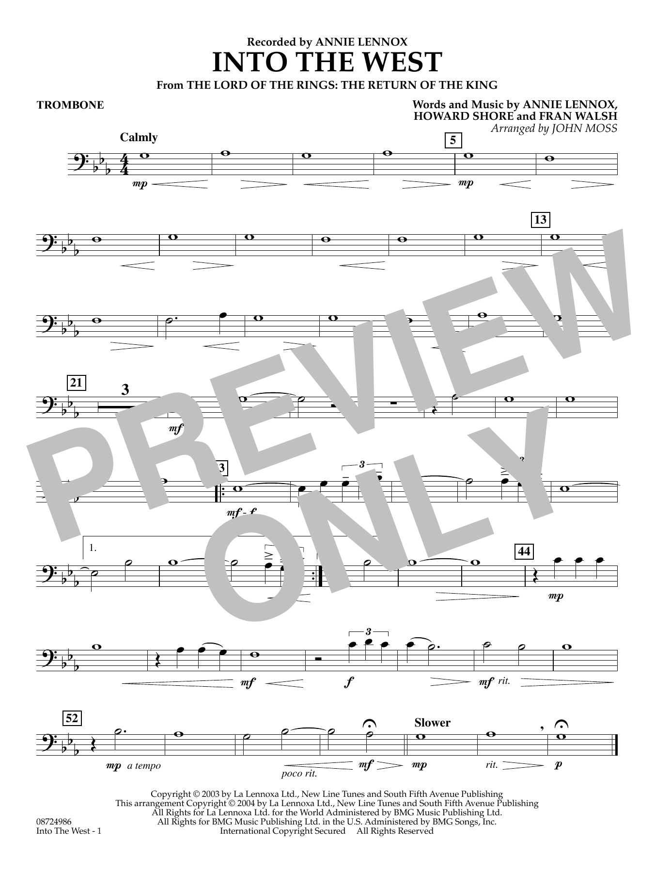 Into The West (from Lord of the Rings: The Return of the King) - Trombone