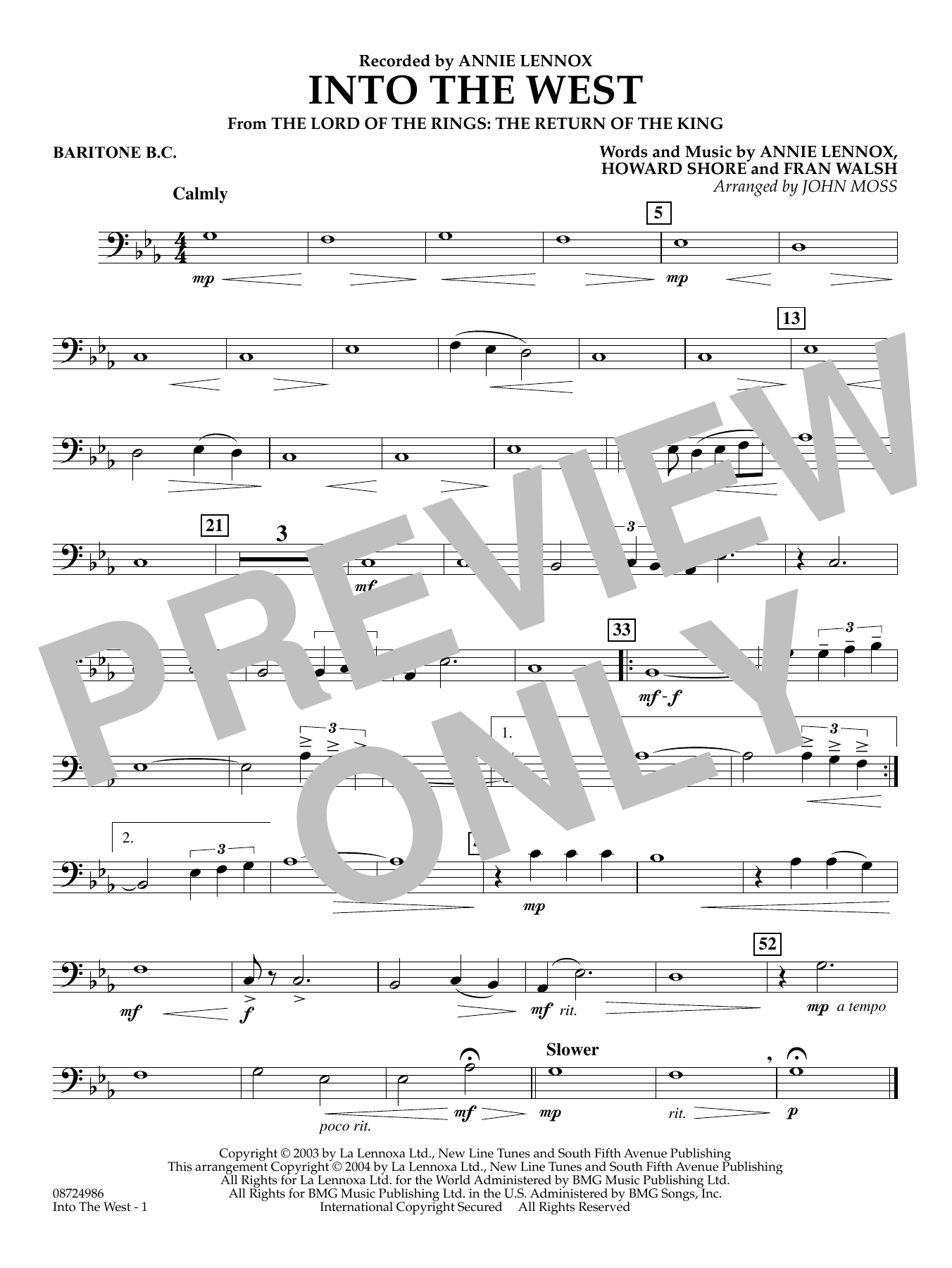 Into The West (from Lord of the Rings: The Return of the King) - Baritone B.C.