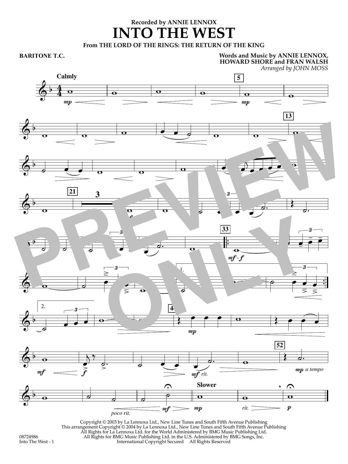 Into The West (from Lord of the Rings: The Return of the King) - Baritone T.C.