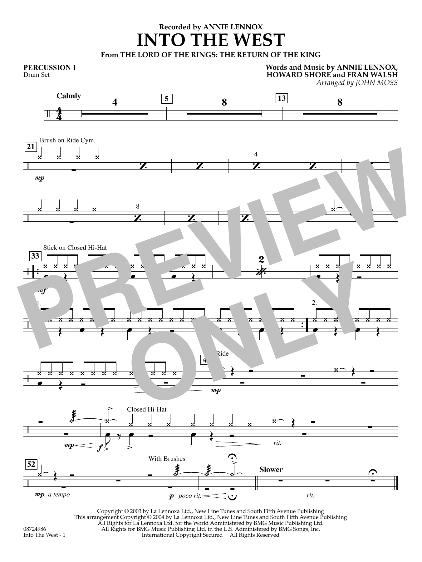 Into The West (from Lord of the Rings: The Return of the King) - Percussion 1