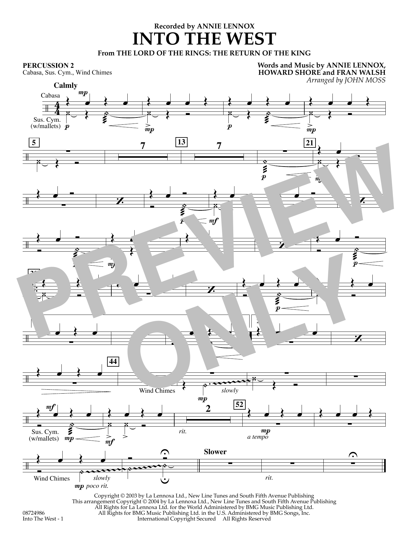 Into The West (from Lord of the Rings: The Return of the King) - Percussion 2