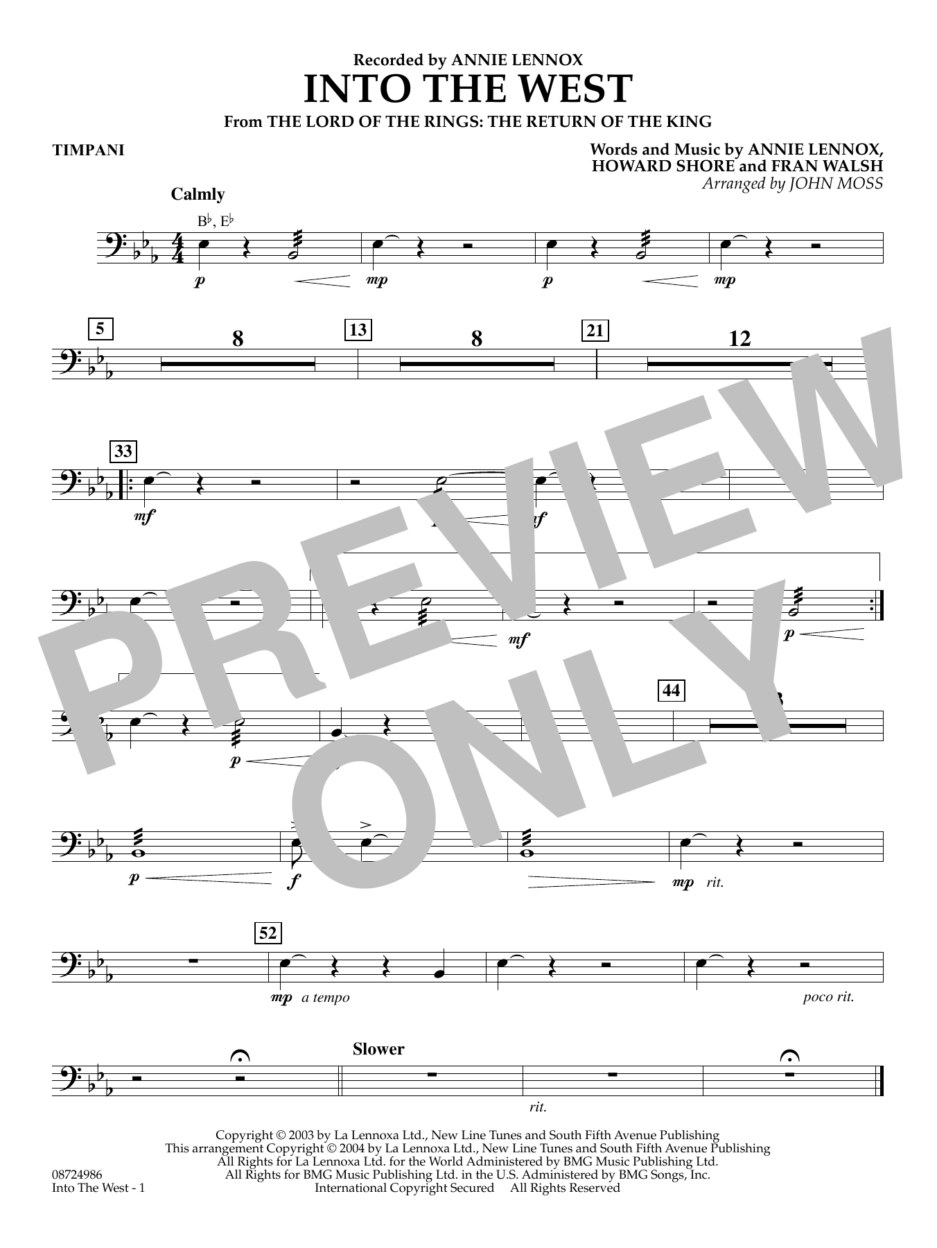 Into The West (from Lord of the Rings: The Return of the King) - Timpani