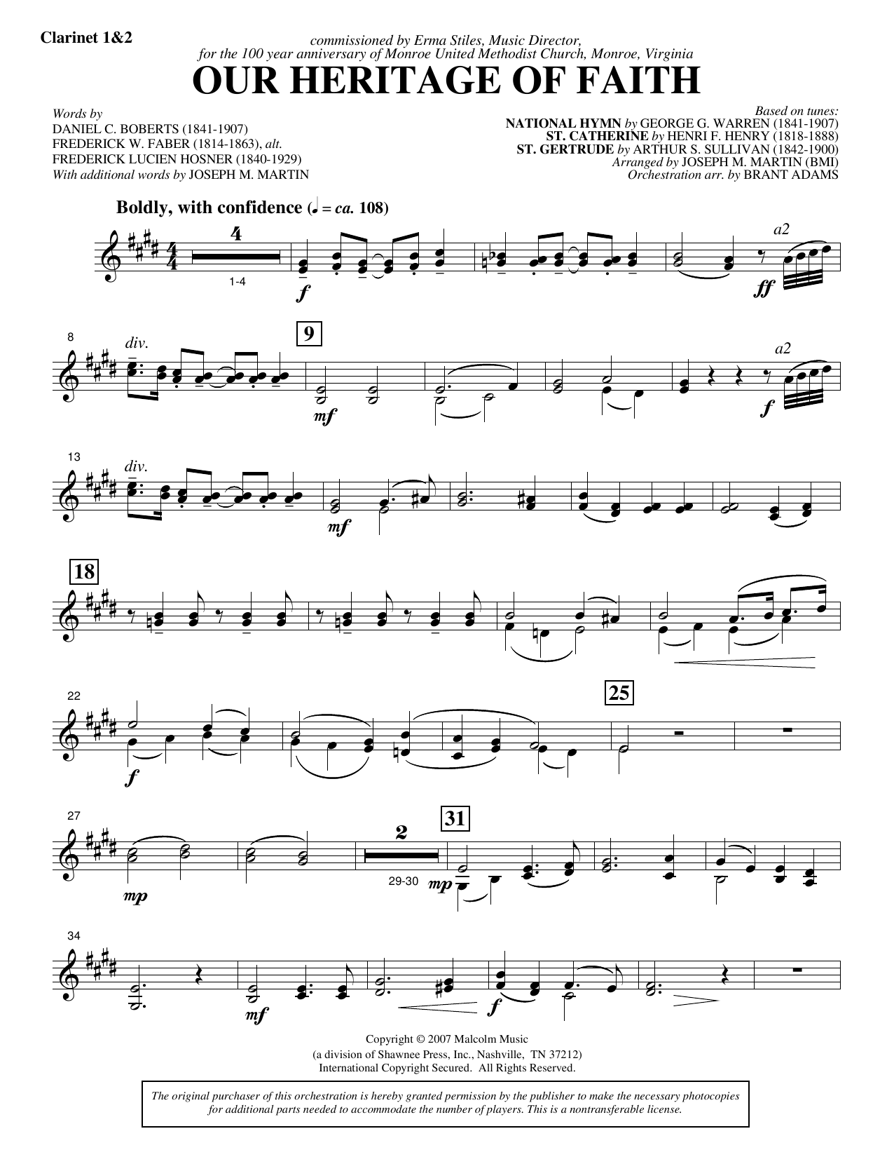 Our Heritage Of Faith (from Of Faith And Freedom) - Bb Clarinet 1,2