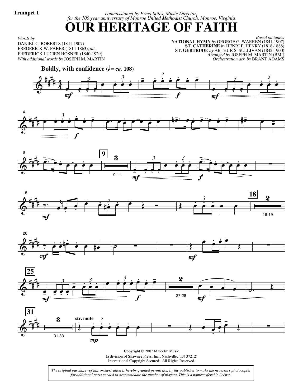 Our Heritage Of Faith (from Of Faith And Freedom) - Bb Trumpet 1