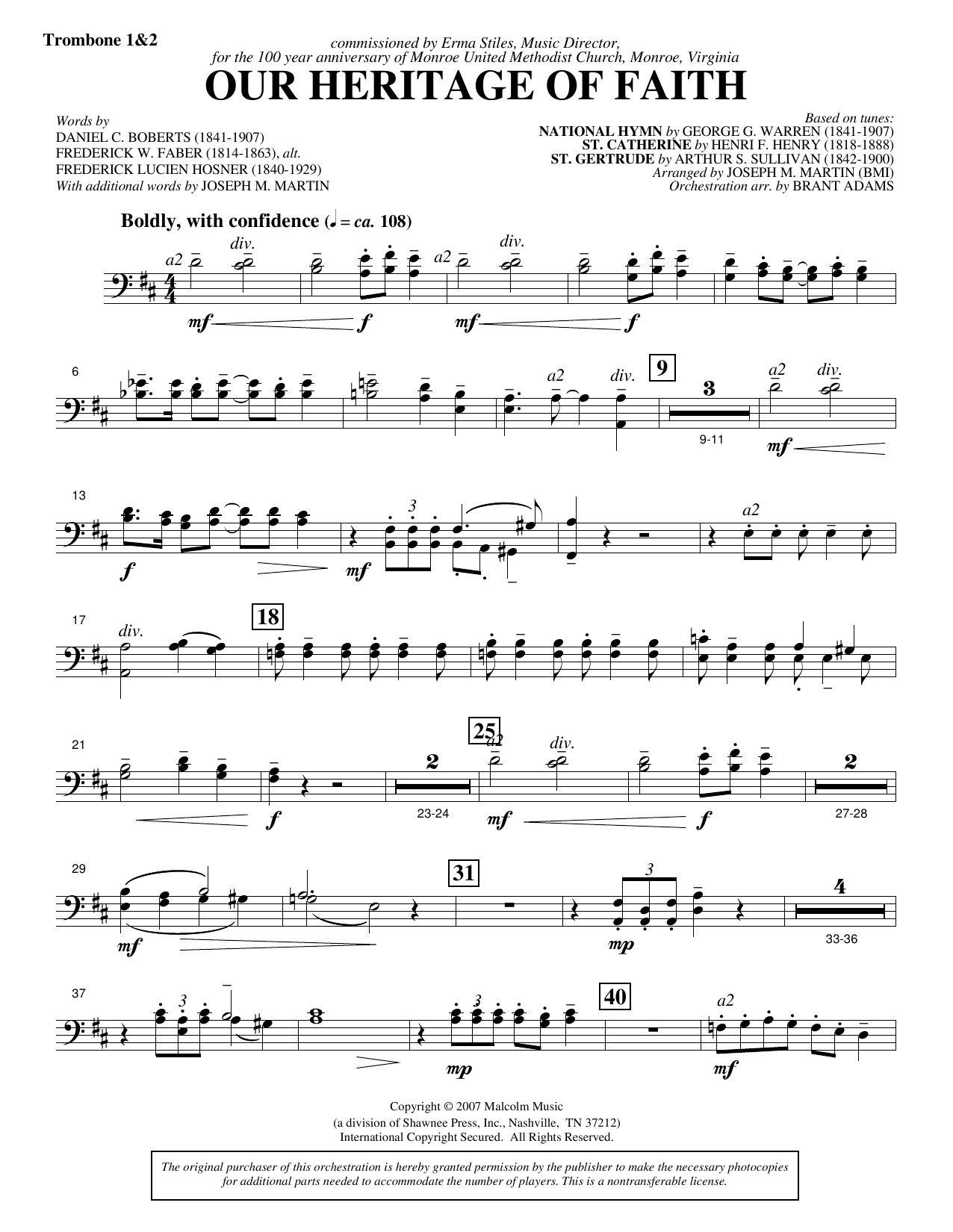 Our Heritage Of Faith (from Of Faith And Freedom) - Trombone 1 & 2