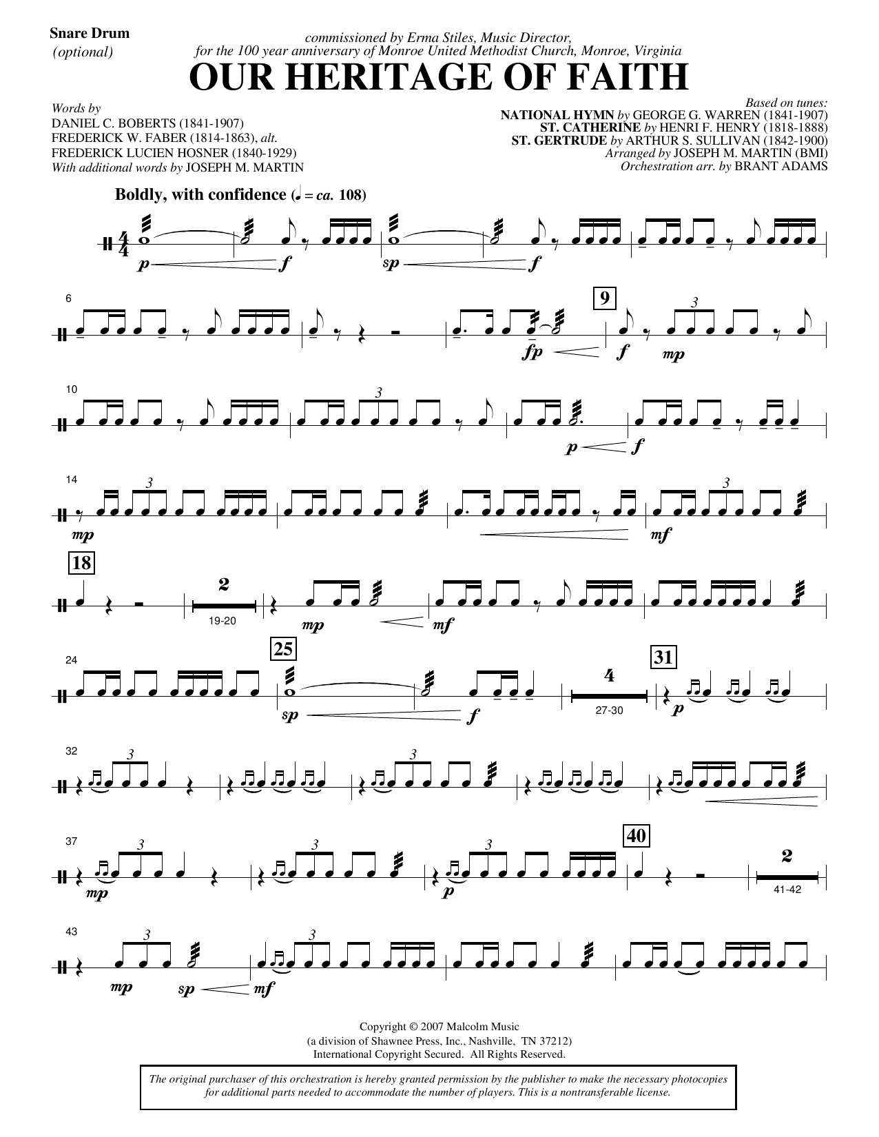 Our Heritage Of Faith (from Of Faith And Freedom) - Snare Drum