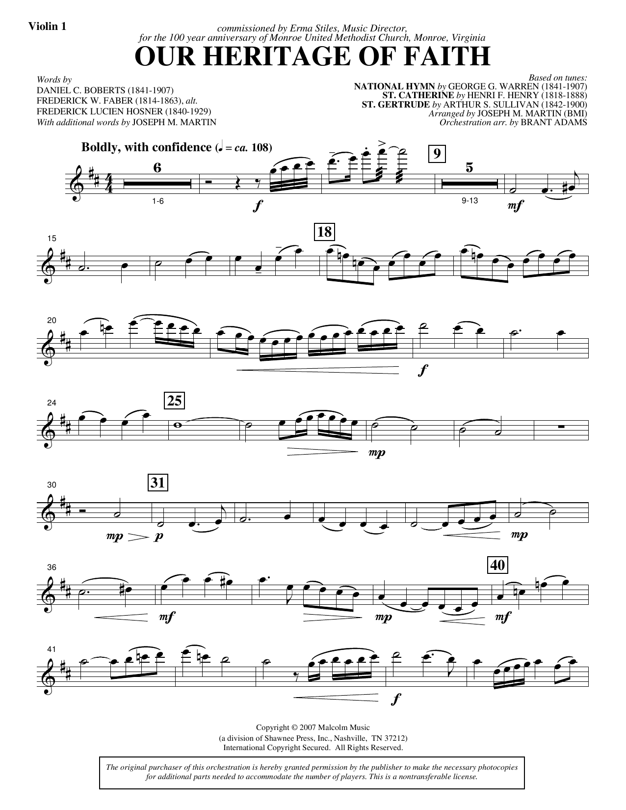 Our Heritage Of Faith (from Of Faith And Freedom) - Violin 1