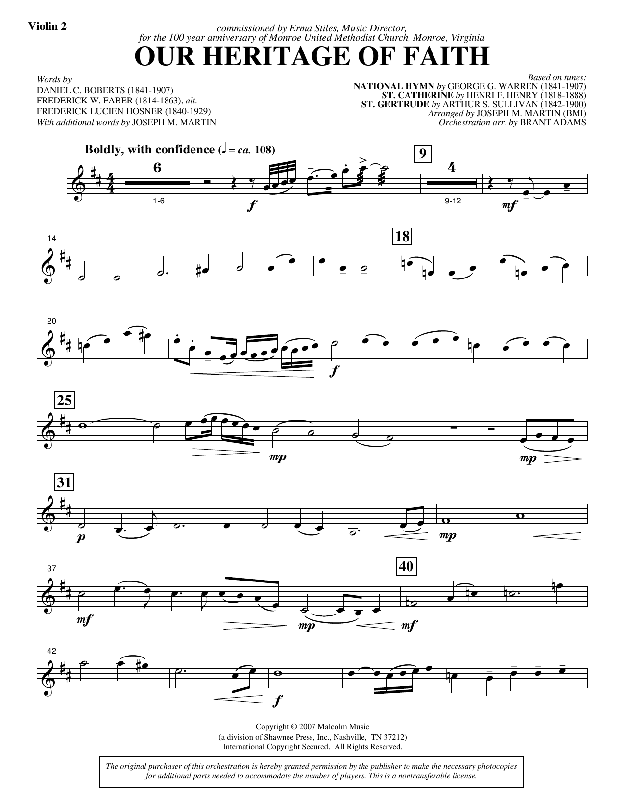 Our Heritage Of Faith (from Of Faith And Freedom) - Violin 2