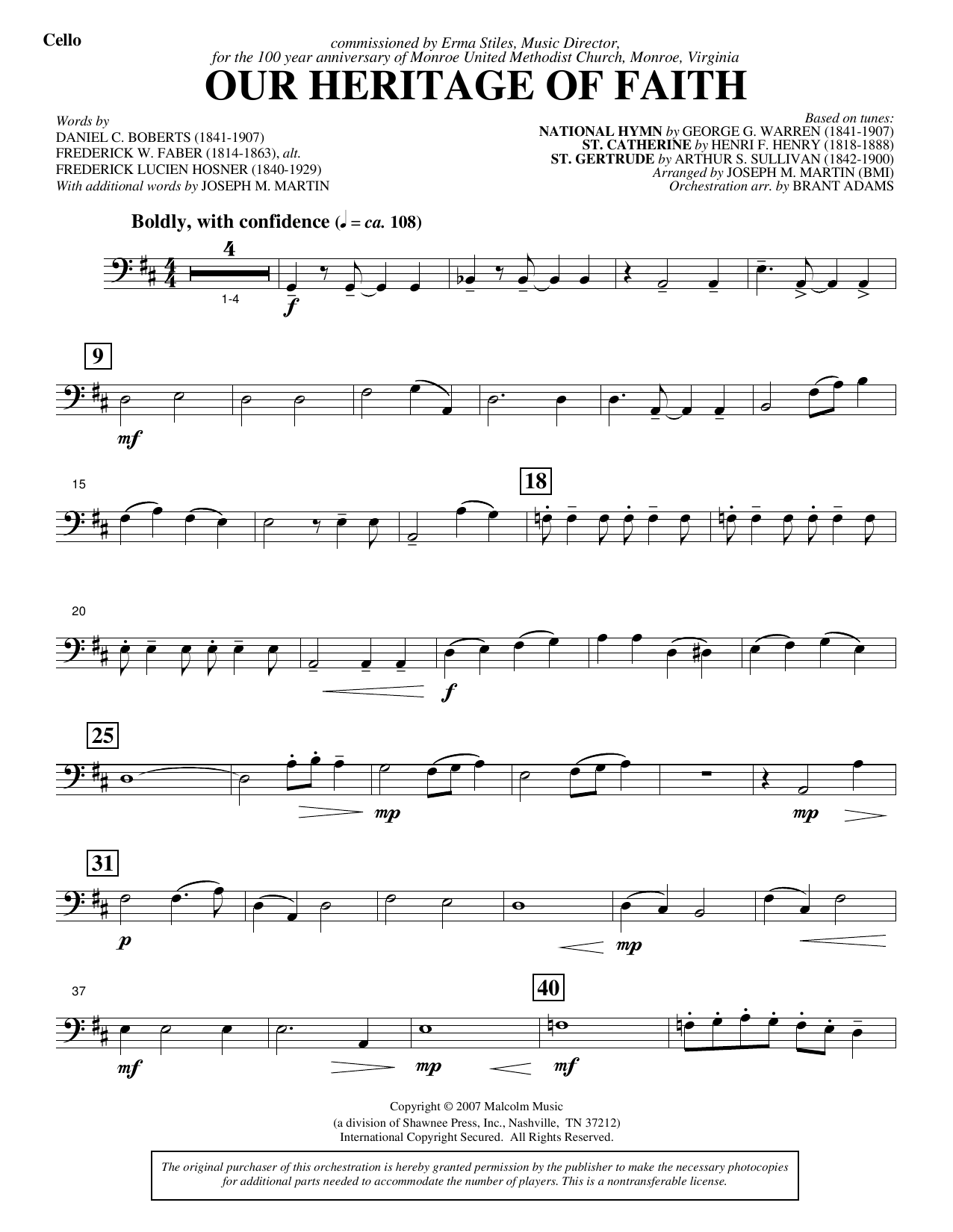 Our Heritage Of Faith (from Of Faith And Freedom) - Cello