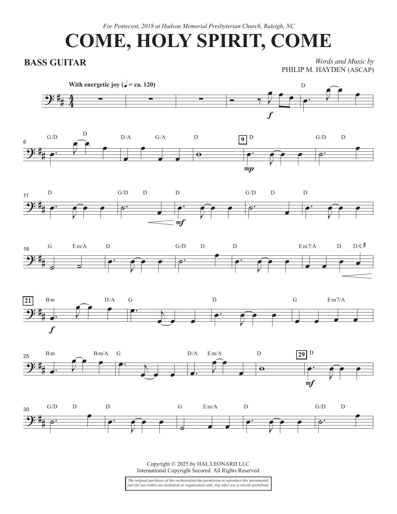 Come, Holy Spirit, Come - Bass Guitar