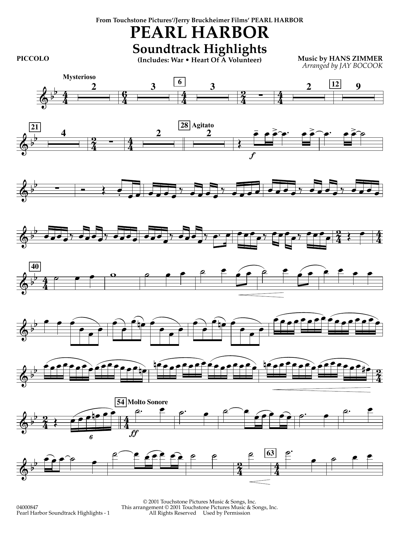 Pearl Harbor Soundtrack Highlights (arr. Jay Bocook) - Piccolo