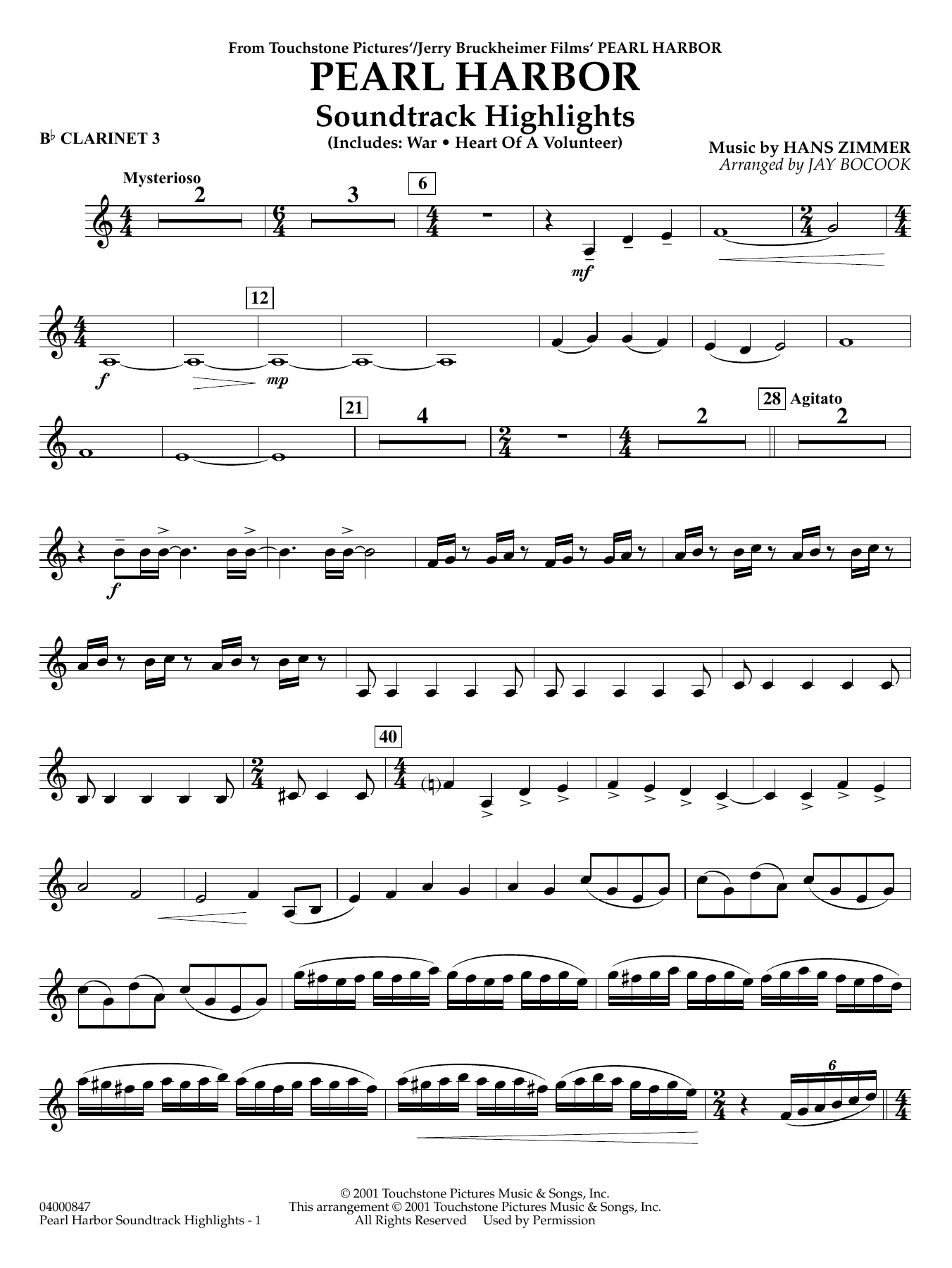 Pearl Harbor Soundtrack Highlights (arr. Jay Bocook) - Bb Clarinet 3