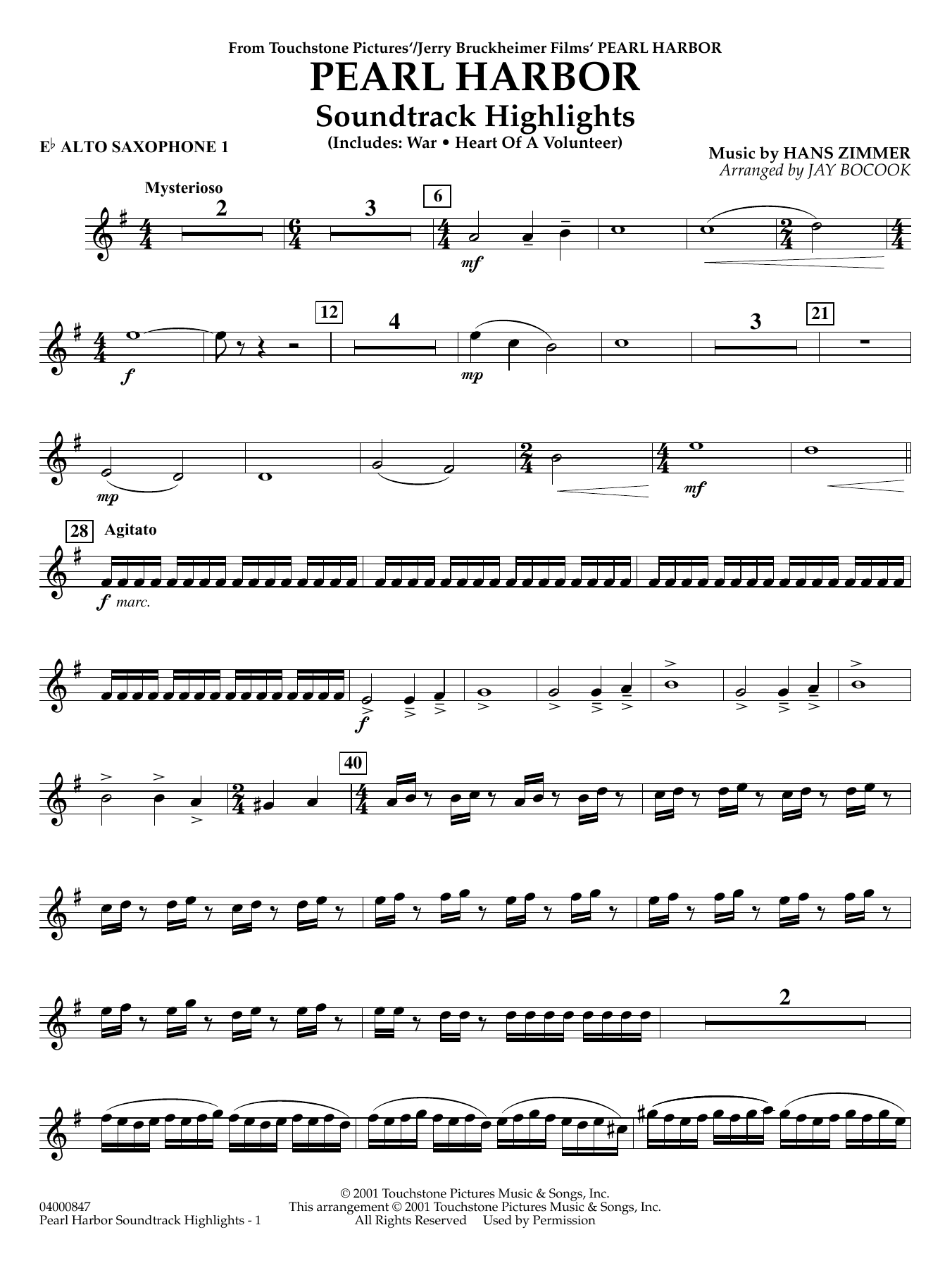 Pearl Harbor Soundtrack Highlights (arr. Jay Bocook) - Eb Alto Saxophone 1