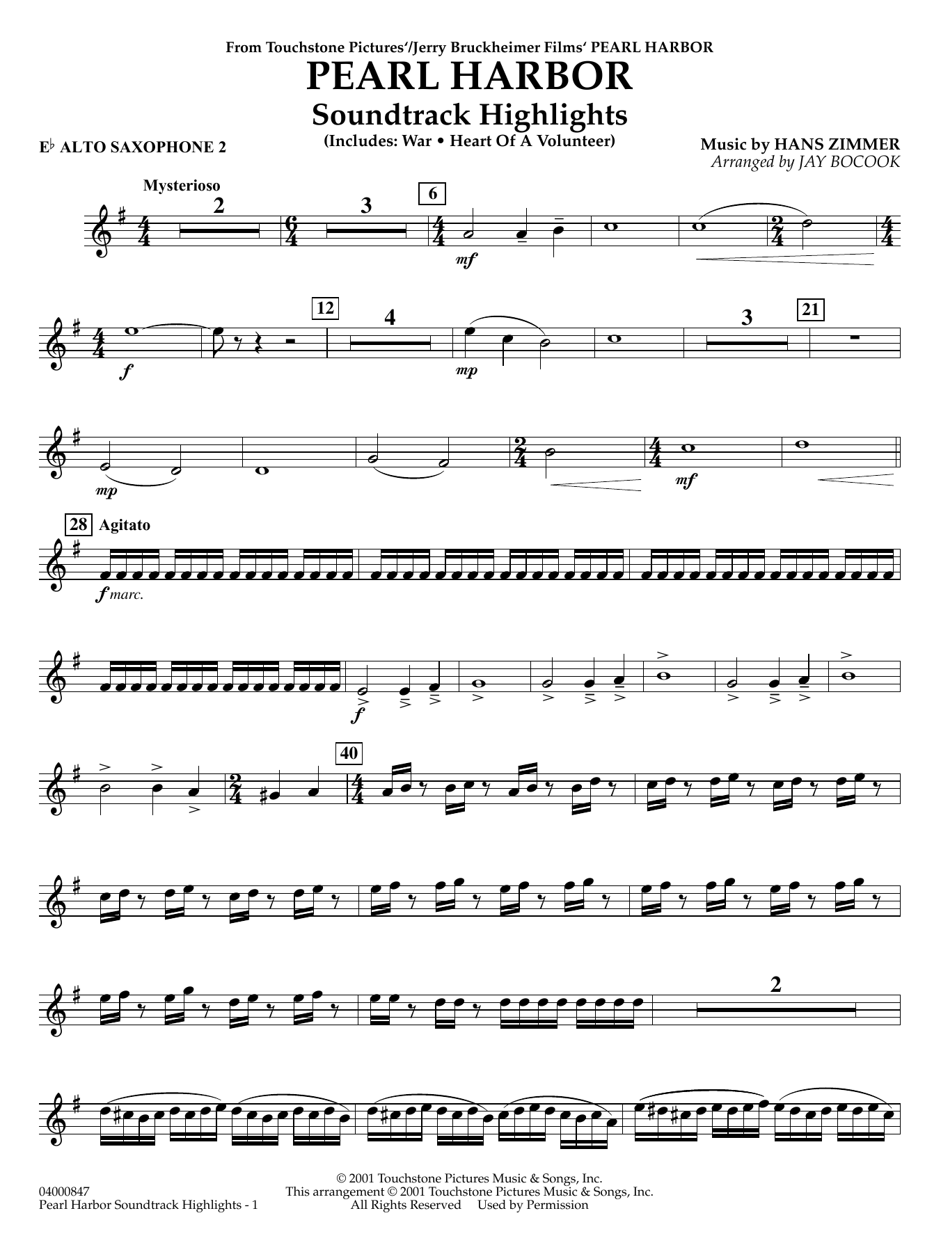 Pearl Harbor Soundtrack Highlights (arr. Jay Bocook) - Eb Alto Saxophone 2