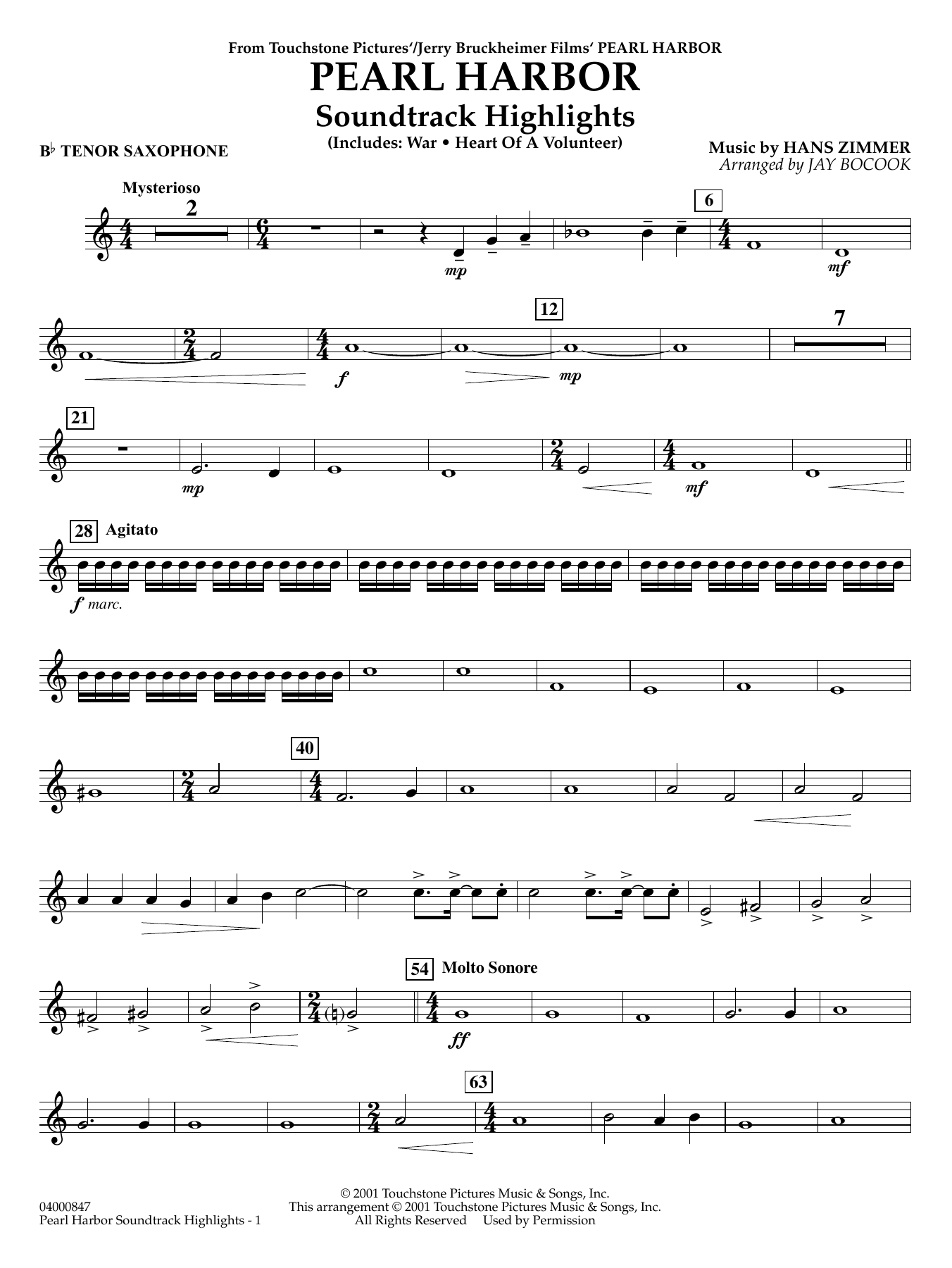 Pearl Harbor Soundtrack Highlights (arr. Jay Bocook) - Bb Tenor Saxophone