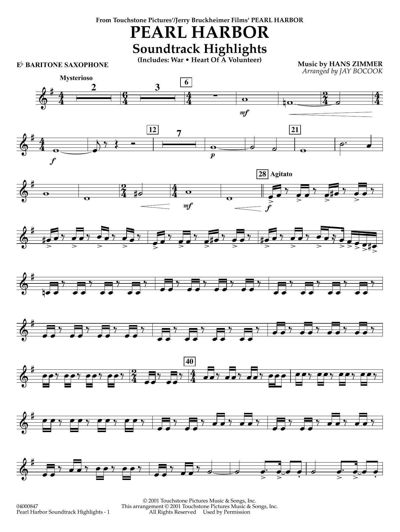 Pearl Harbor Soundtrack Highlights (arr. Jay Bocook) - Eb Baritone Saxophone