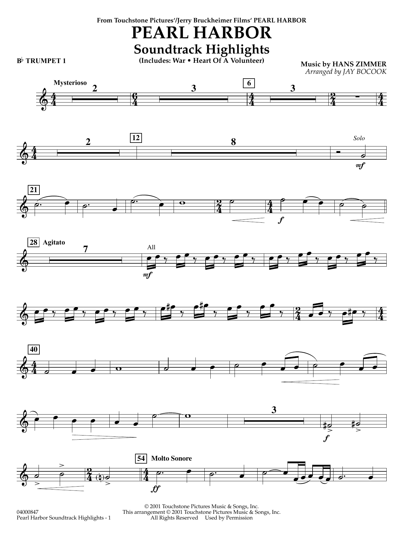 Pearl Harbor Soundtrack Highlights (arr. Jay Bocook) - Bb Trumpet 1