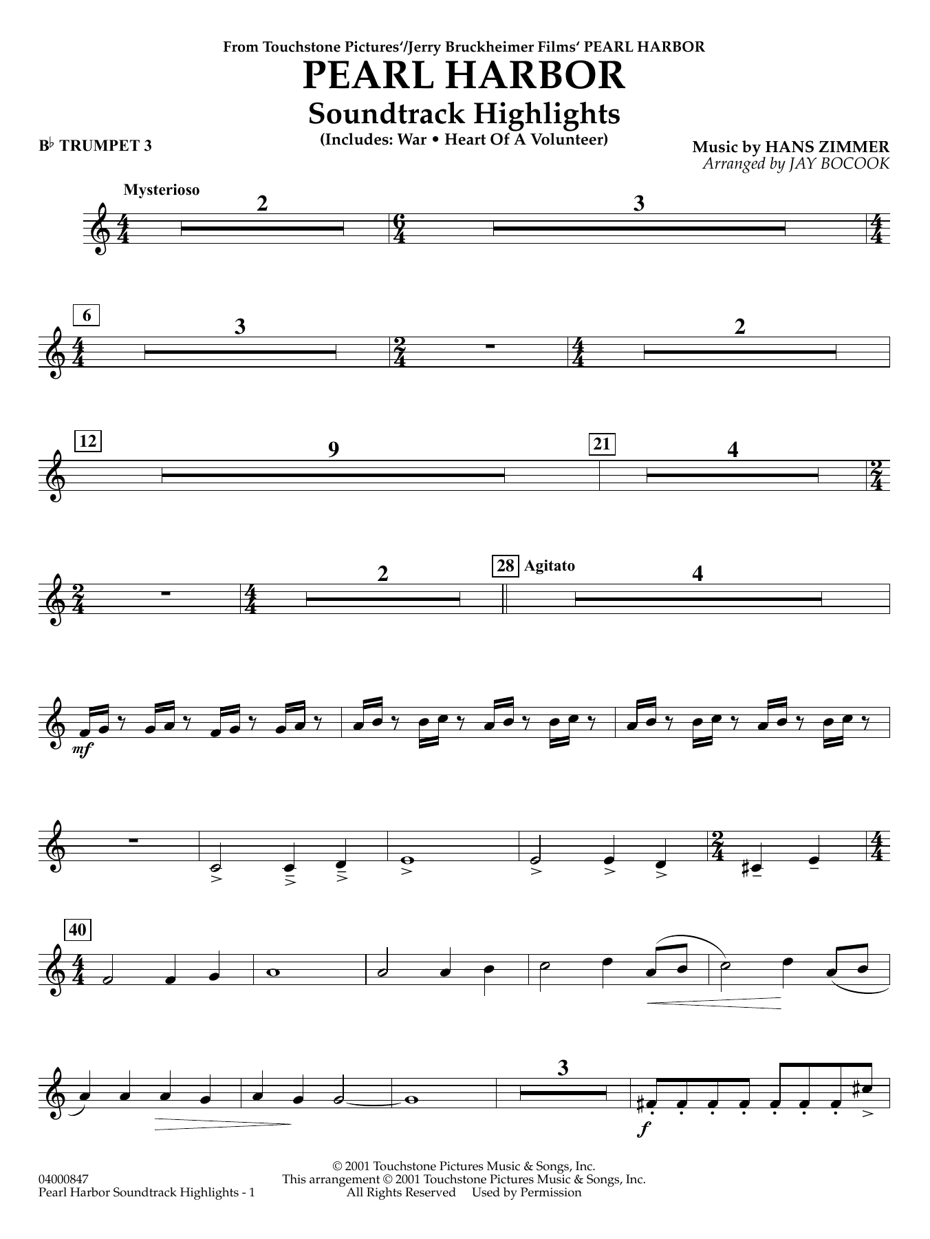 Pearl Harbor Soundtrack Highlights (arr. Jay Bocook) - Bb Trumpet 3