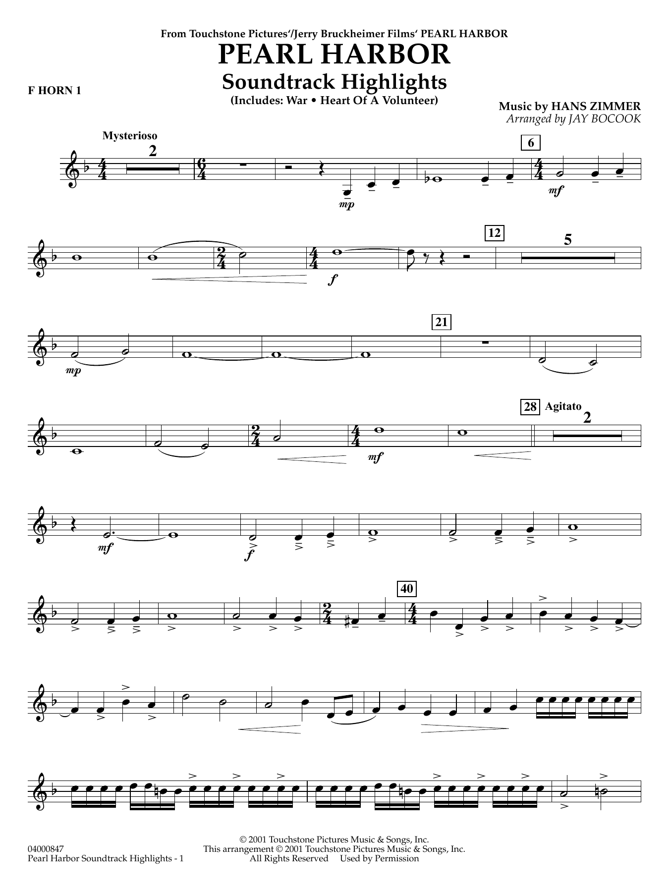 Pearl Harbor Soundtrack Highlights (arr. Jay Bocook) - F Horn 1