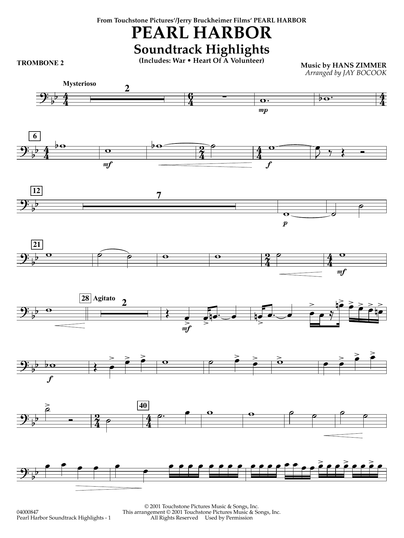 Pearl Harbor Soundtrack Highlights (arr. Jay Bocook) - Trombone 2