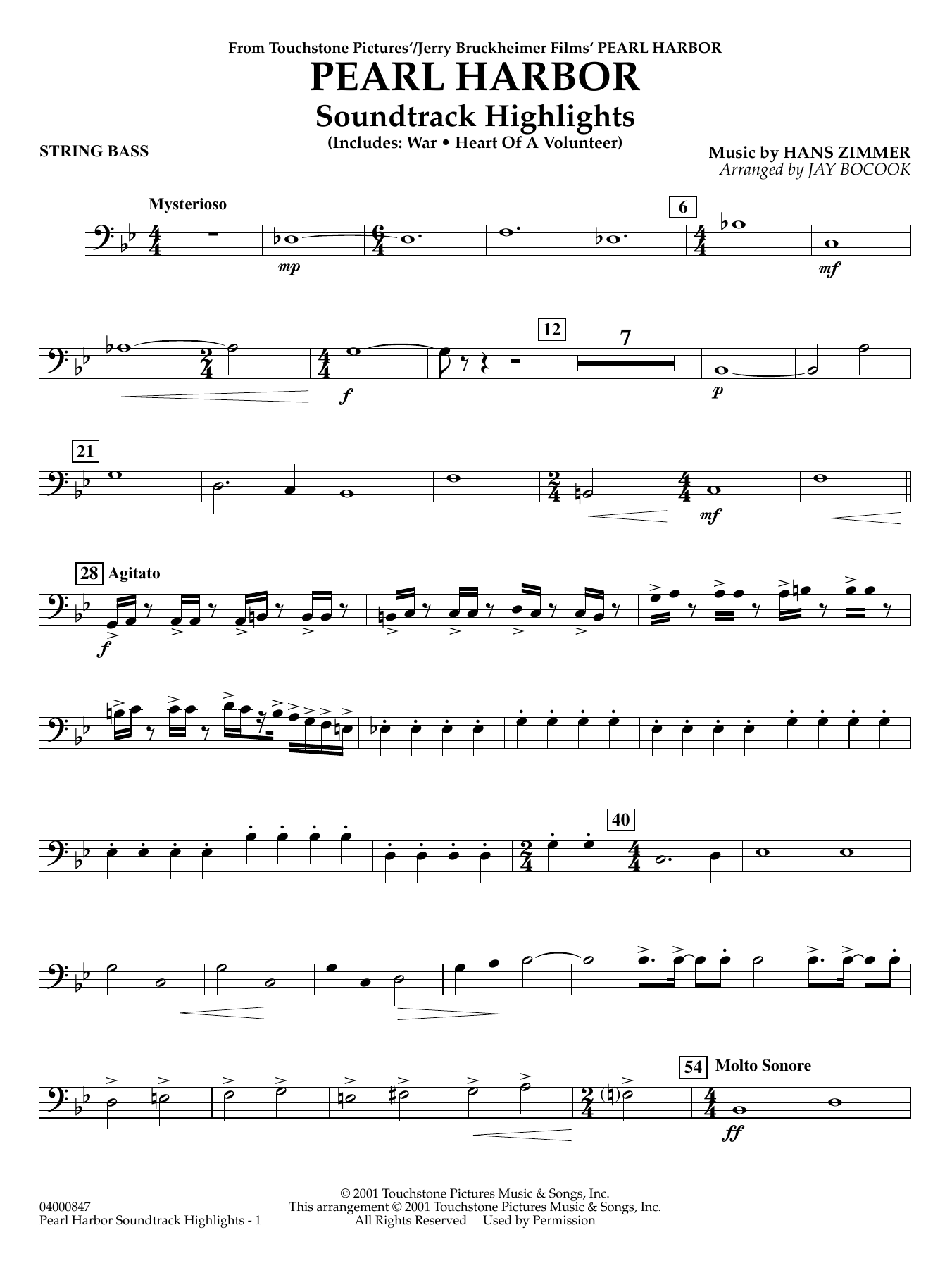 Pearl Harbor Soundtrack Highlights (arr. Jay Bocook) - String Bass