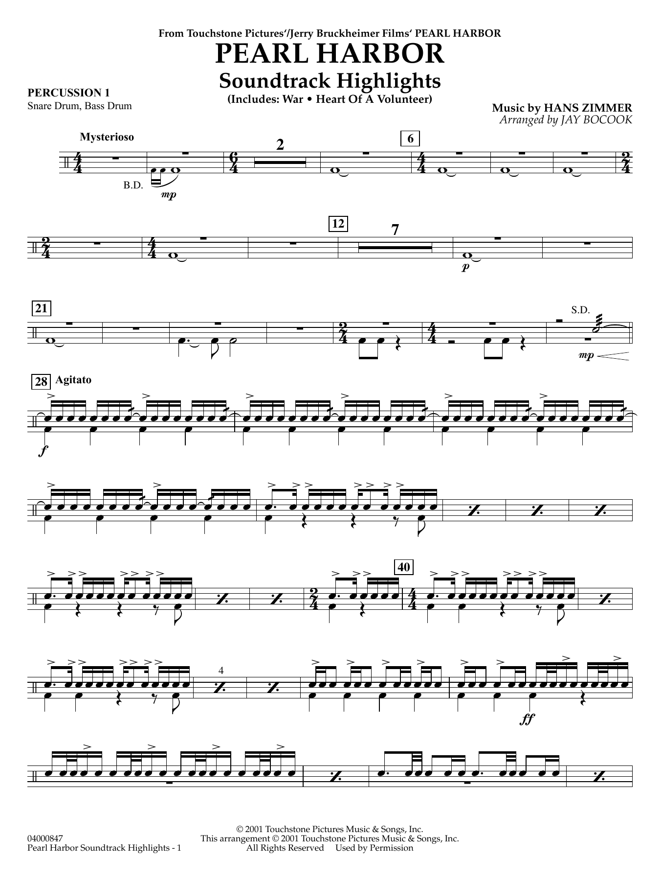 Pearl Harbor Soundtrack Highlights (arr. Jay Bocook) - Percussion 1