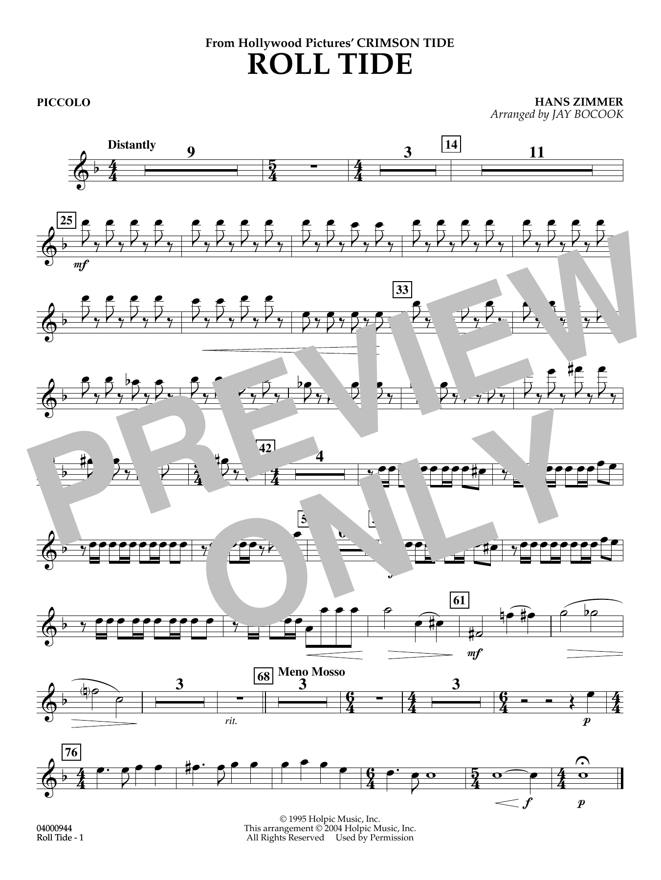 Roll Tide (from Crimson Tide) (arr. Jay Bocook) - Piccolo