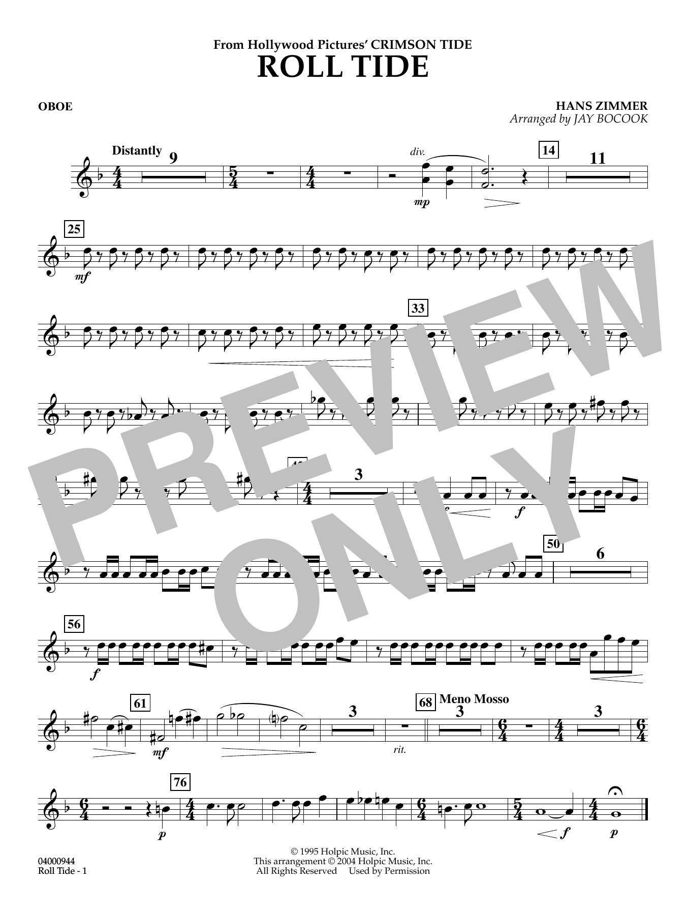 Roll Tide (from Crimson Tide) (arr. Jay Bocook) - Oboe