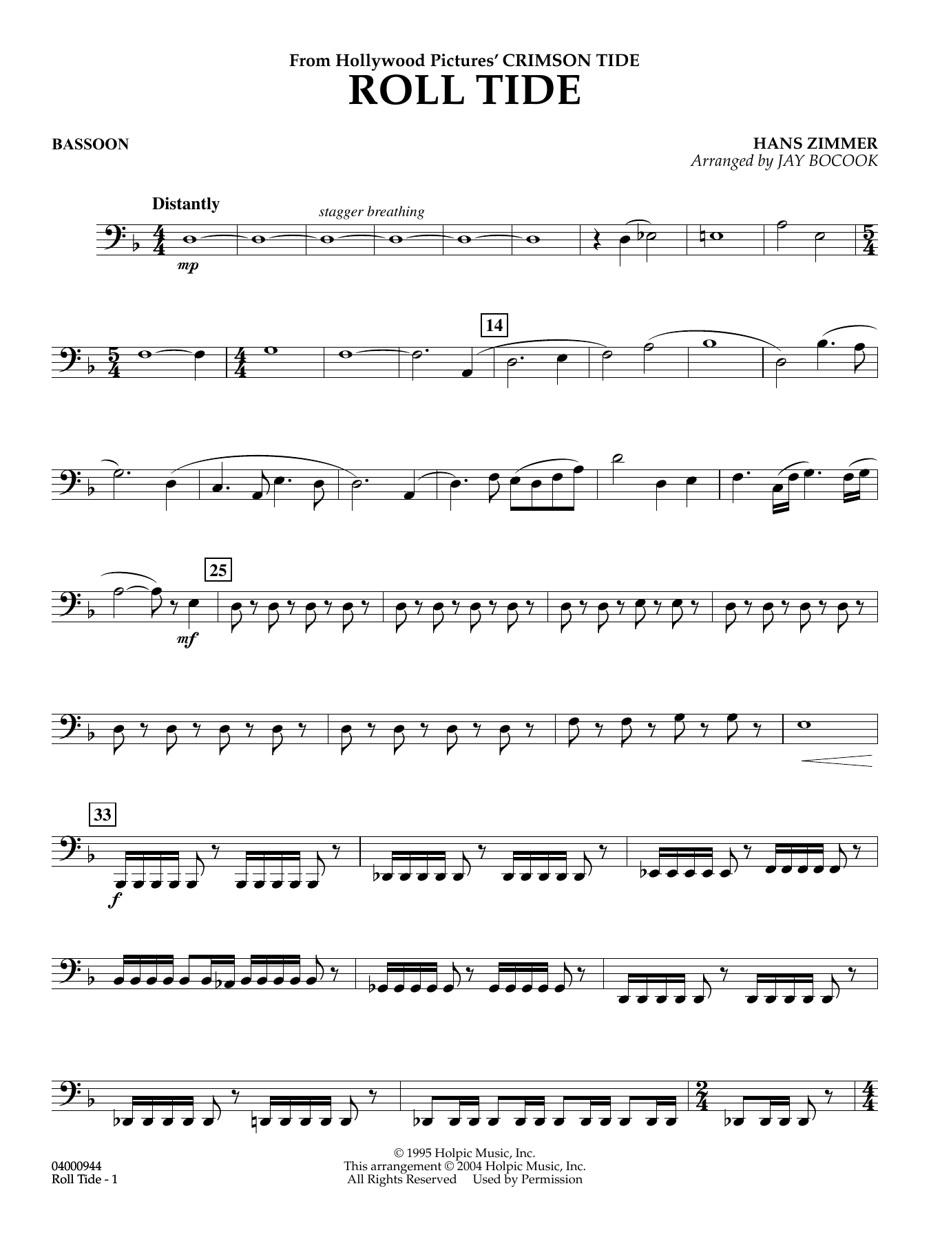 Roll Tide (from Crimson Tide) (arr. Jay Bocook) - Bassoon