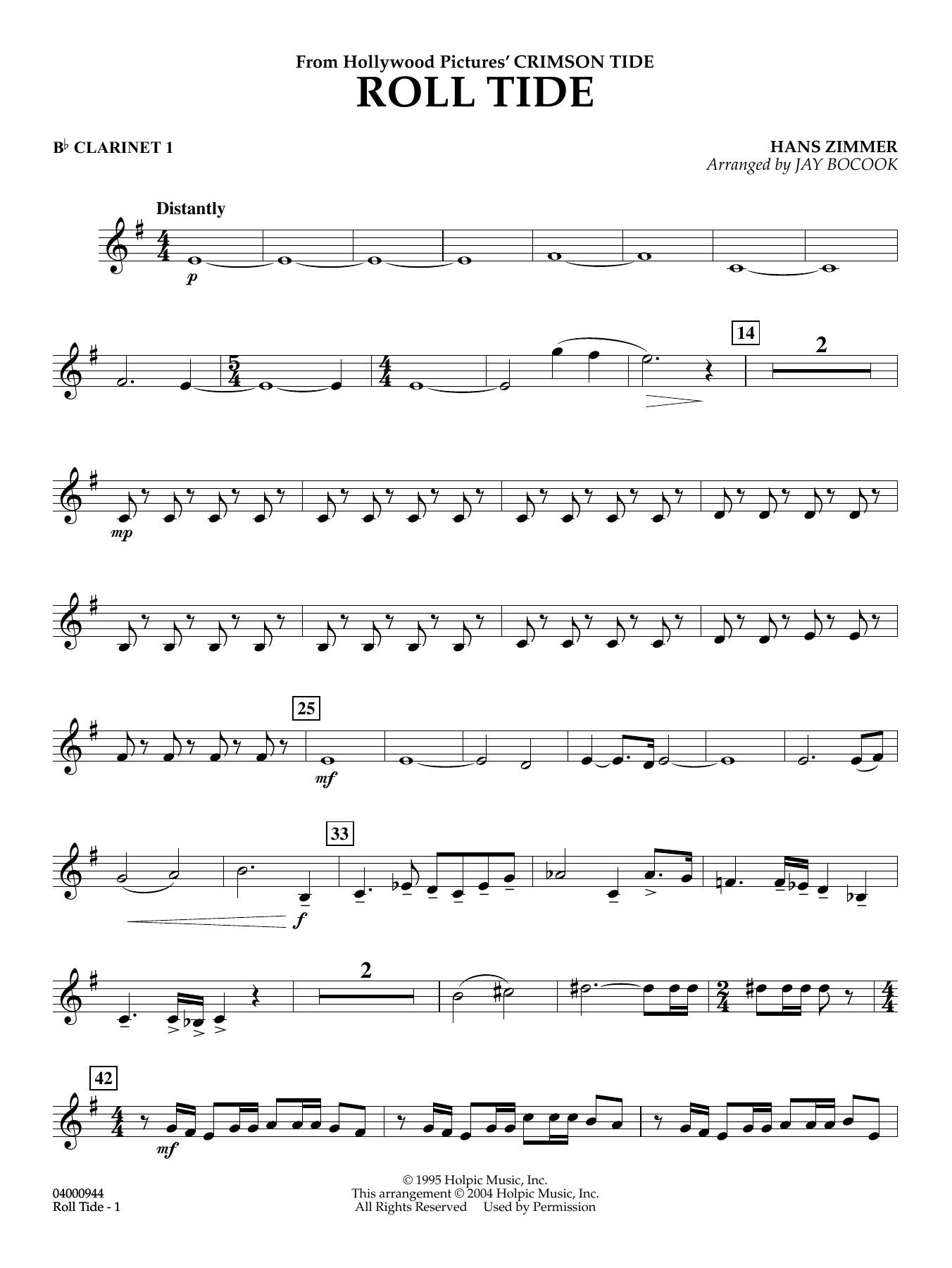 Roll Tide (from Crimson Tide) (arr. Jay Bocook) - Bb Clarinet 1