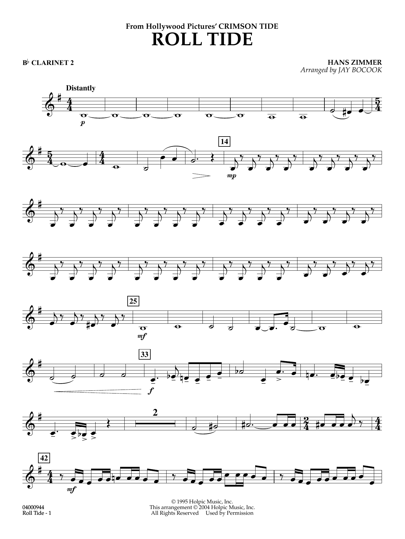 Roll Tide (from Crimson Tide) (arr. Jay Bocook) - Bb Clarinet 2