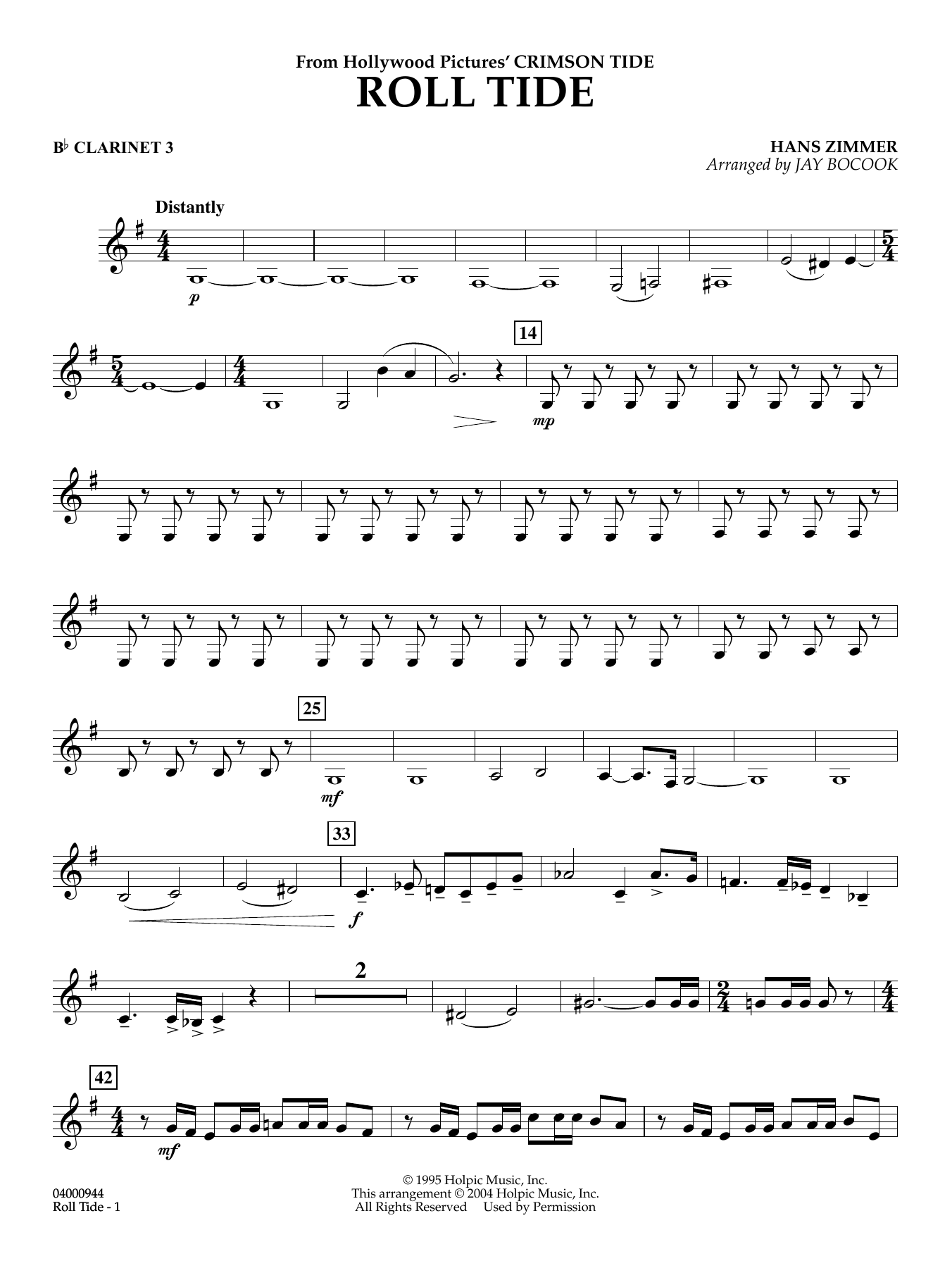 Roll Tide (from Crimson Tide) (arr. Jay Bocook) - Bb Clarinet 3