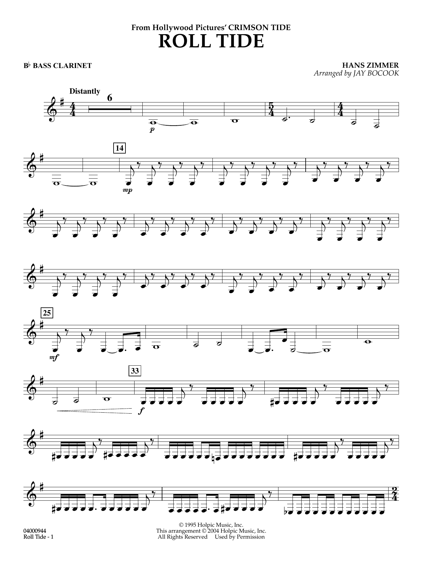 Roll Tide (from Crimson Tide) (arr. Jay Bocook) - Bb Bass Clarinet