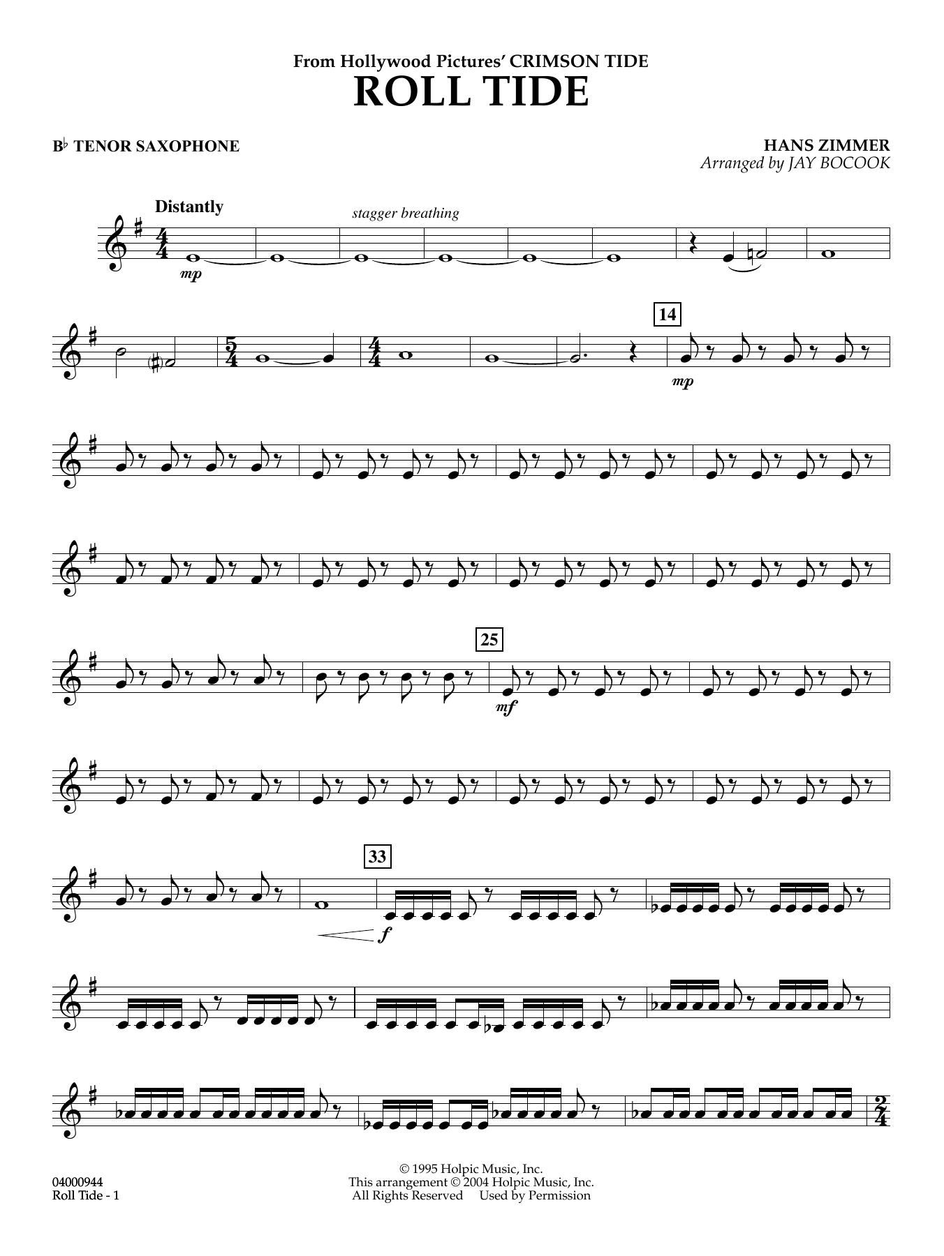 Roll Tide (from Crimson Tide) (arr. Jay Bocook) - Bb Tenor Saxophone