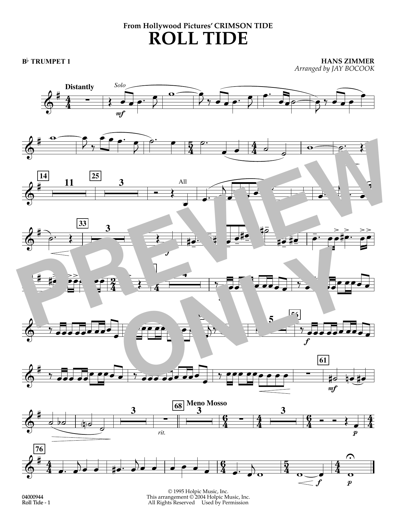 Roll Tide (from Crimson Tide) (arr. Jay Bocook) - Bb Trumpet 1