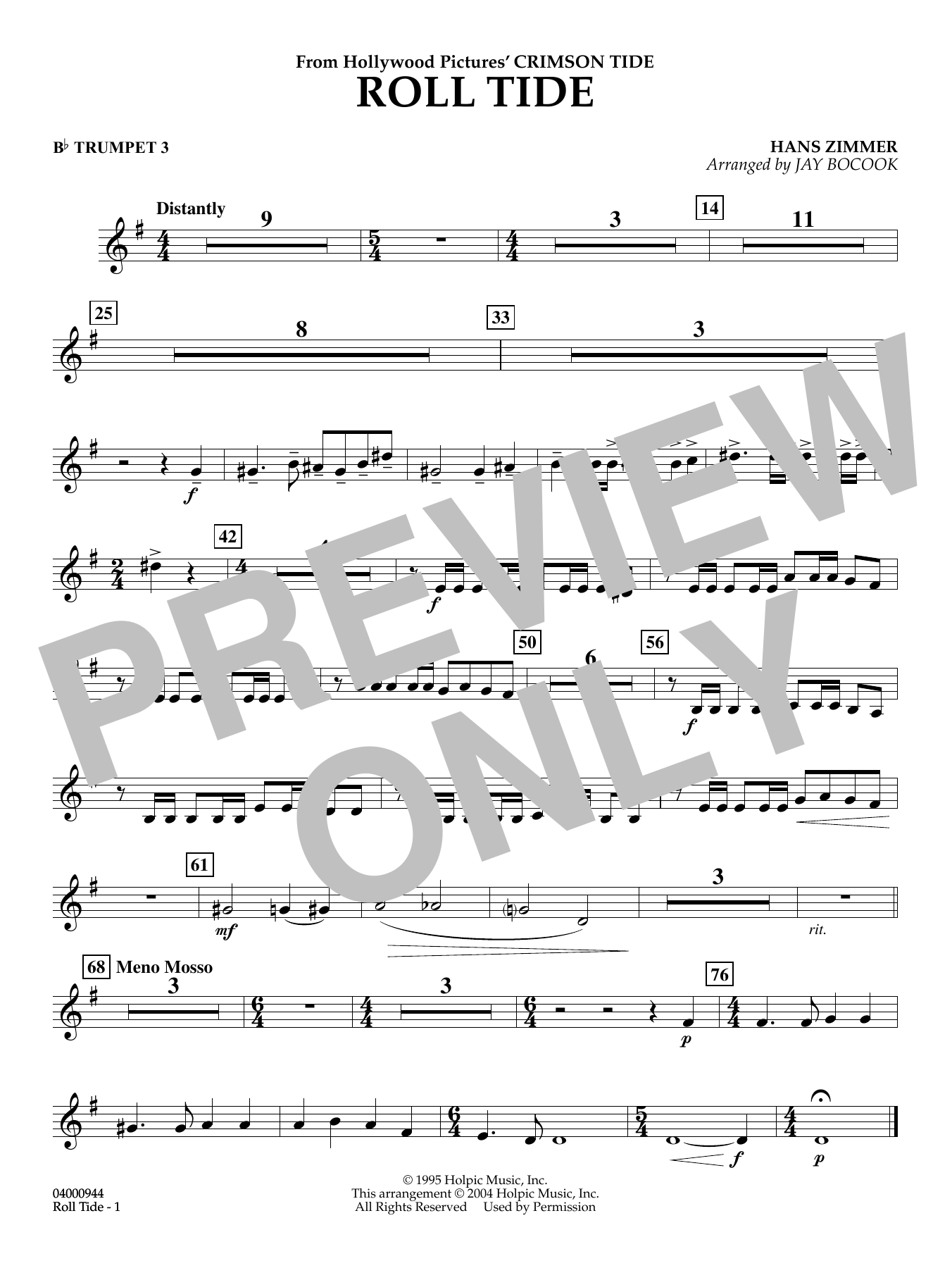 Roll Tide (from Crimson Tide) (arr. Jay Bocook) - Bb Trumpet 3