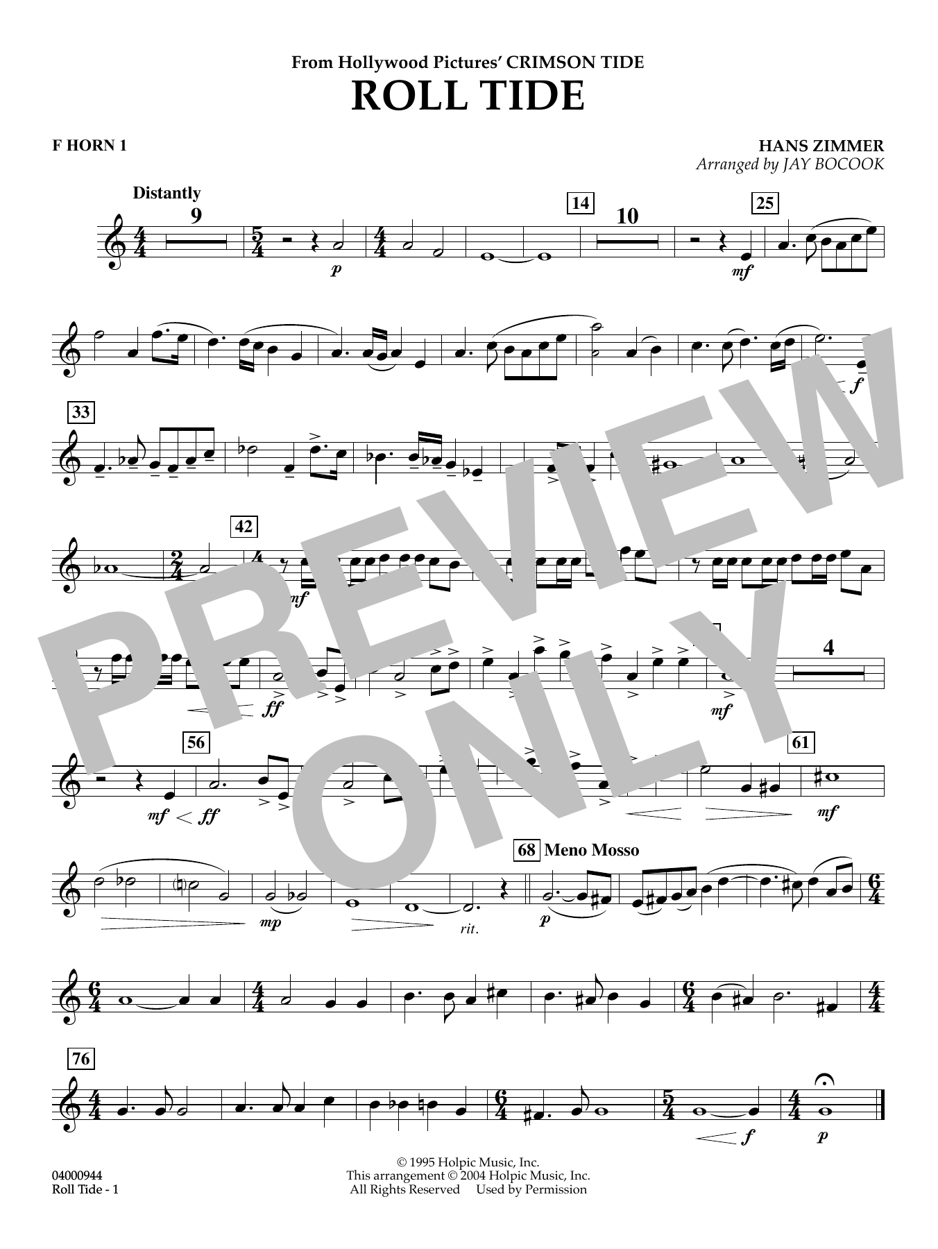 Roll Tide (from Crimson Tide) (arr. Jay Bocook) - F Horn 1