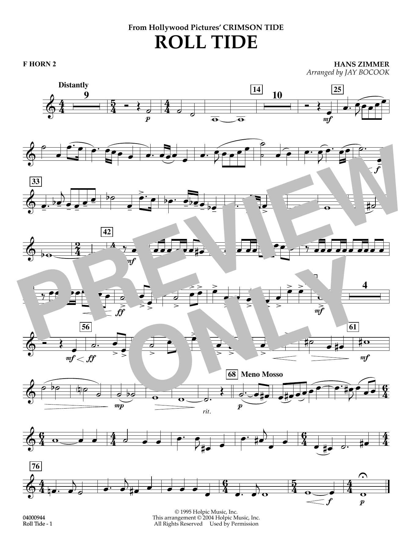 Roll Tide (from Crimson Tide) (arr. Jay Bocook) - F Horn 2