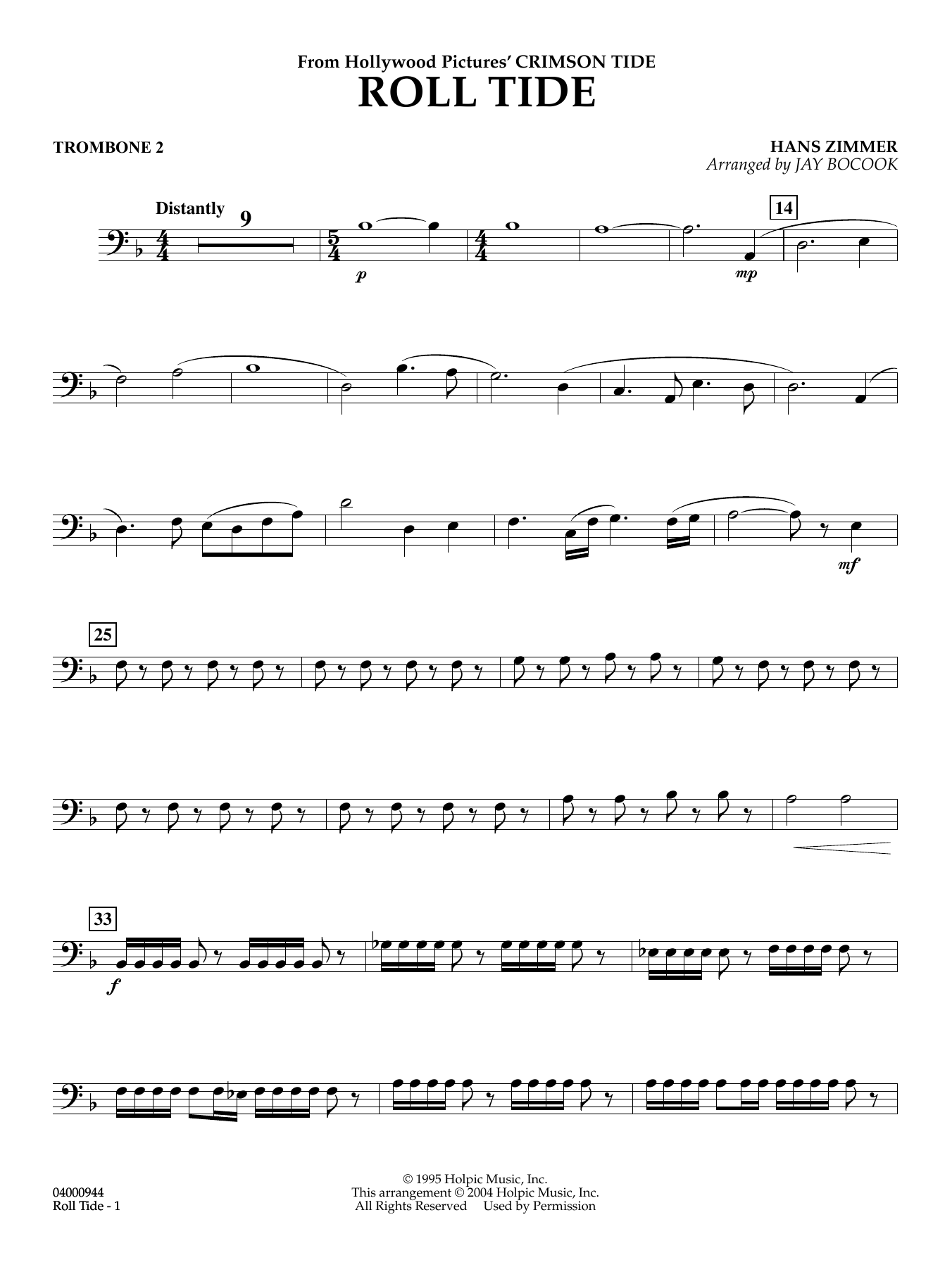 Roll Tide (from Crimson Tide) (arr. Jay Bocook) - Trombone 2