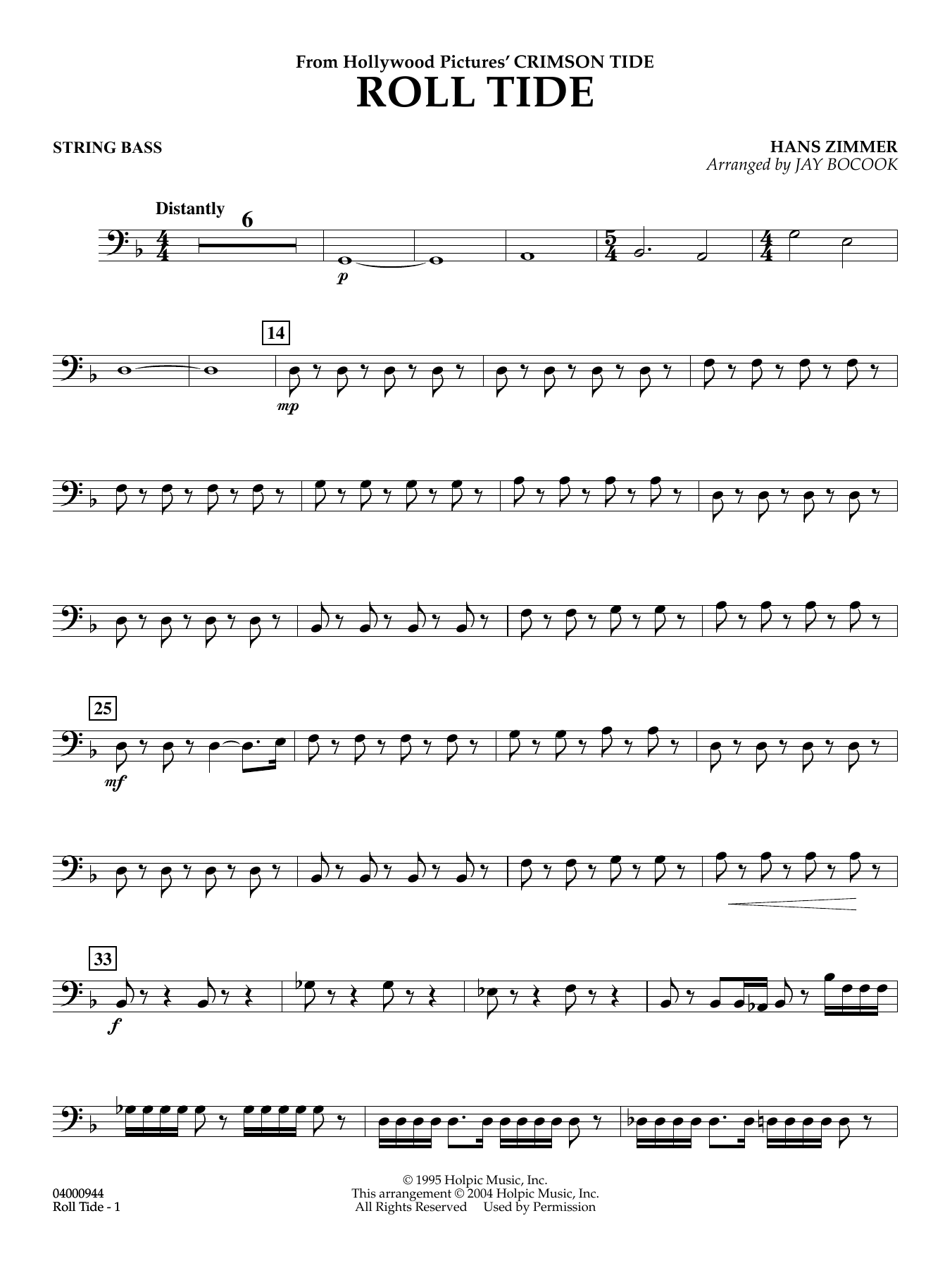 Roll Tide (from Crimson Tide) (arr. Jay Bocook) - String Bass