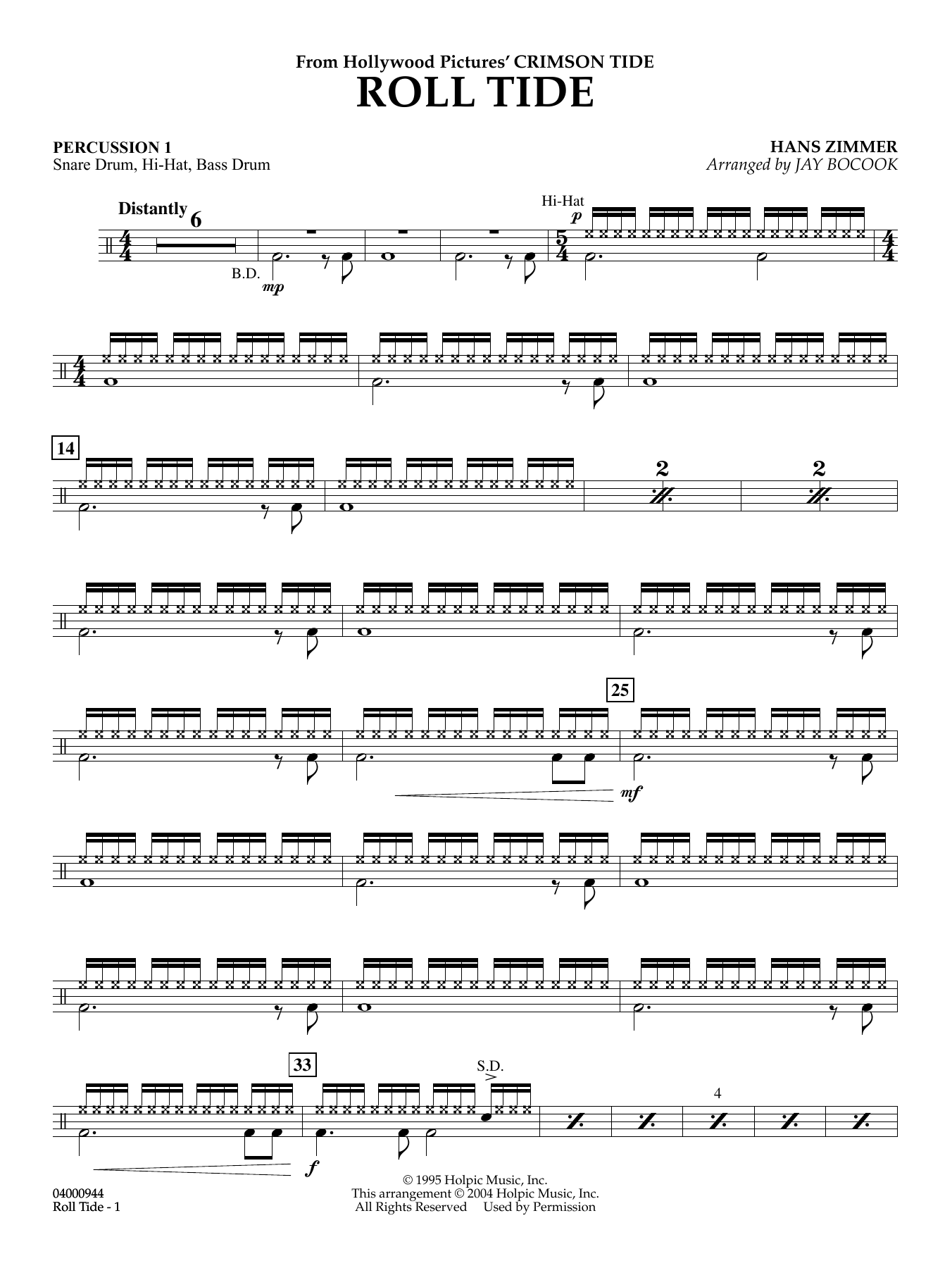 Roll Tide (from Crimson Tide) (arr. Jay Bocook) - Percussion 1